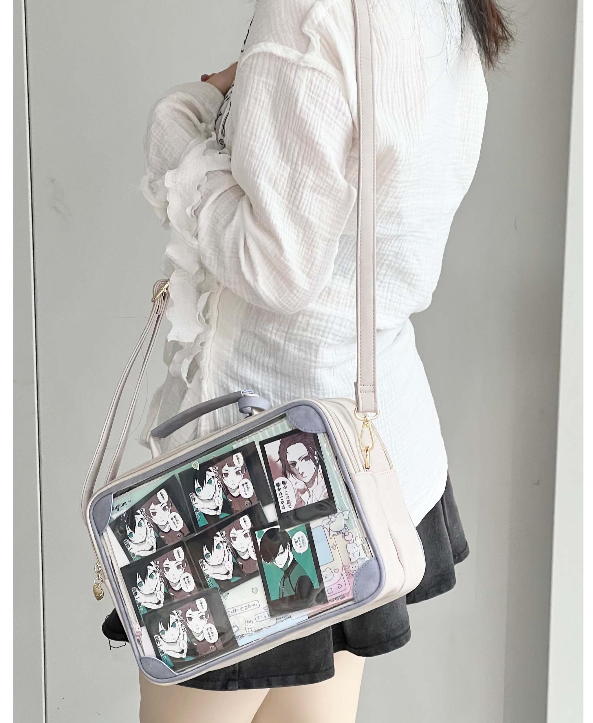 Blue jirai kei vintage square itabag rich blue tone color variant transparent anime collage display two-tone leather frame