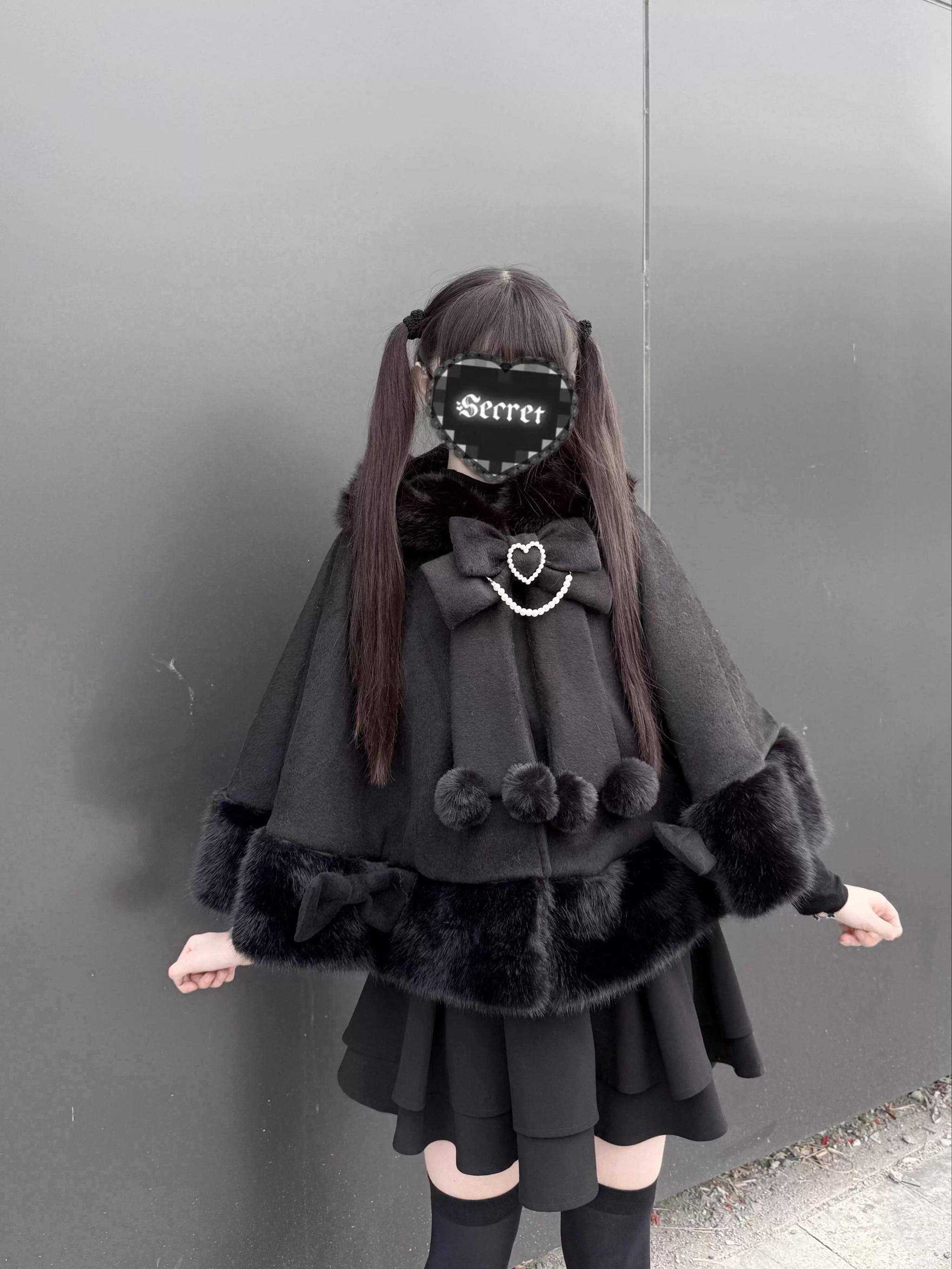 Jirai Kei cat ear hooded plush cape size chart and measurement specifications for one size universal fit