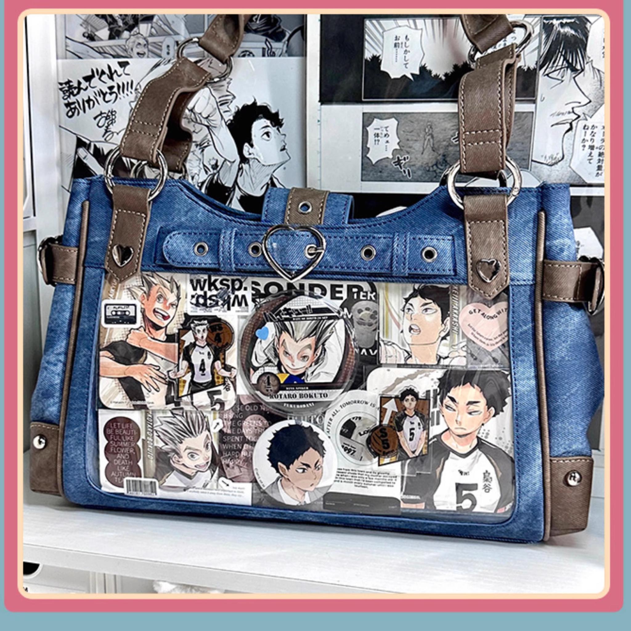 Light blue Jirai Kei ita bag paired with alternative fashion accessories and styling elements demonstrating complete aesthetic ensemble and coordination ideas