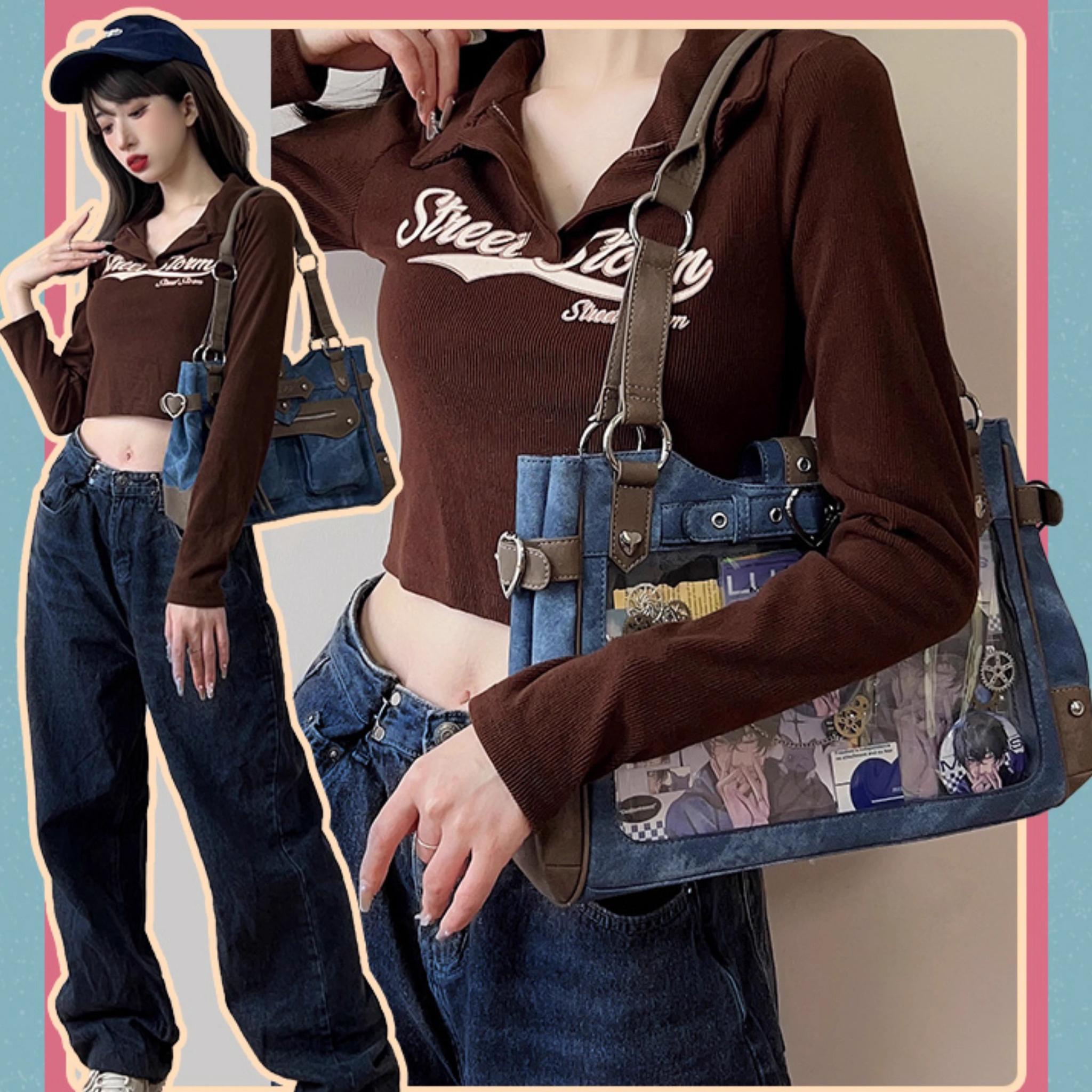Gun-grey Jirai Kei ita crossbody bag color accuracy shot in natural lighting displaying true gun-grey tone and overall bag finish presentation