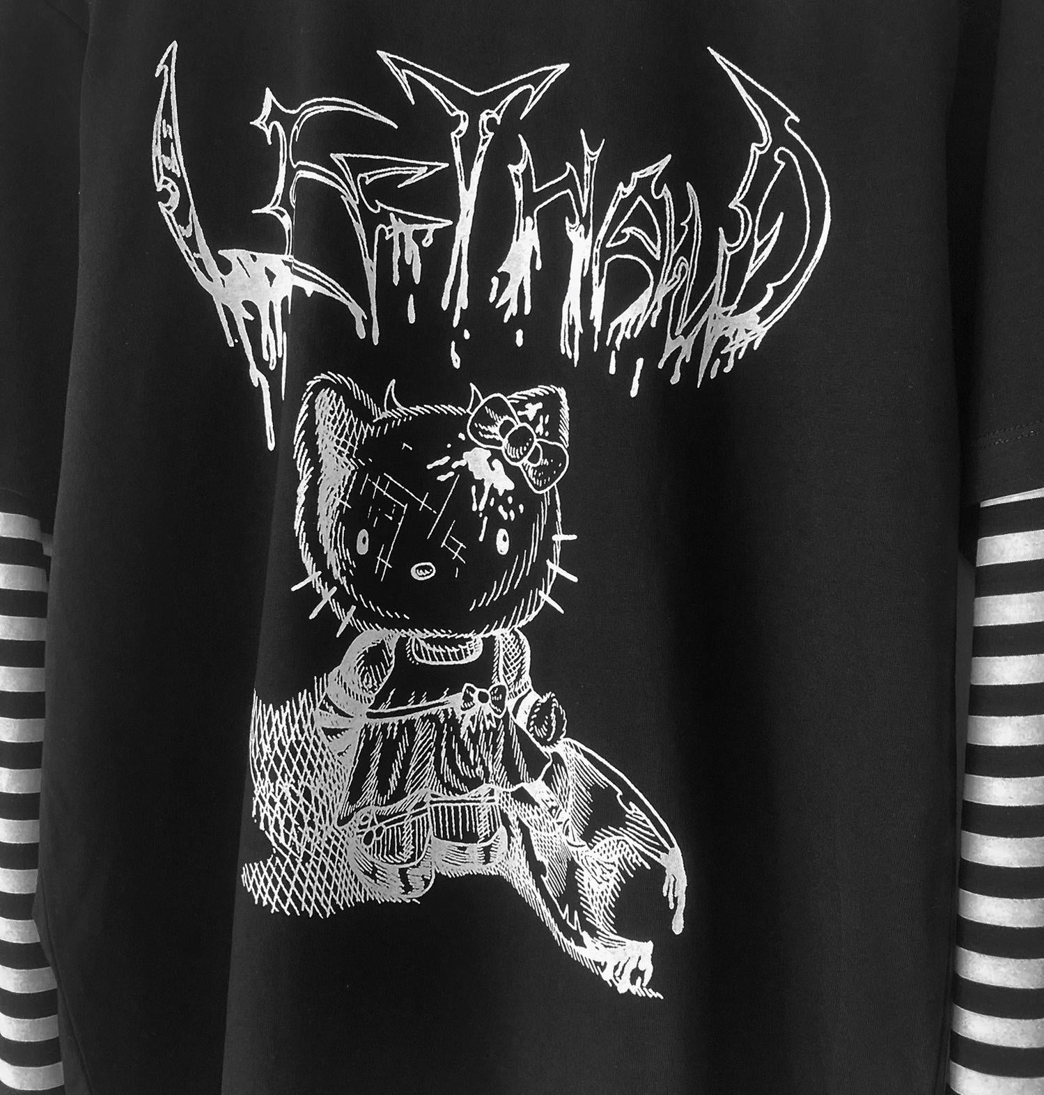 Jirai kei false two-piece long sleeve anime graphic striped punk tee color variants all designs shown