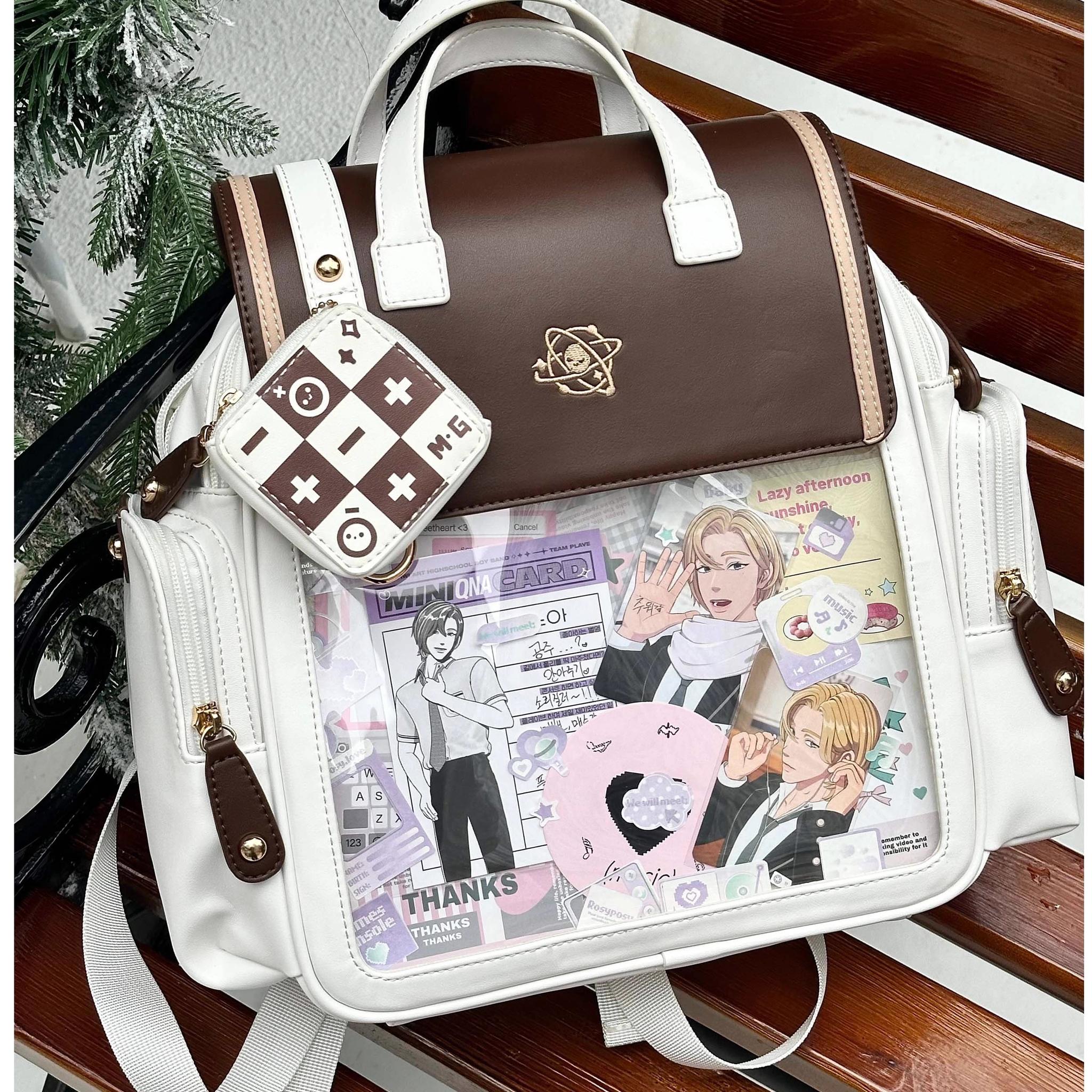 Itabag backpack PU leather exterior material close-up showing texture and quality craftsmanship details