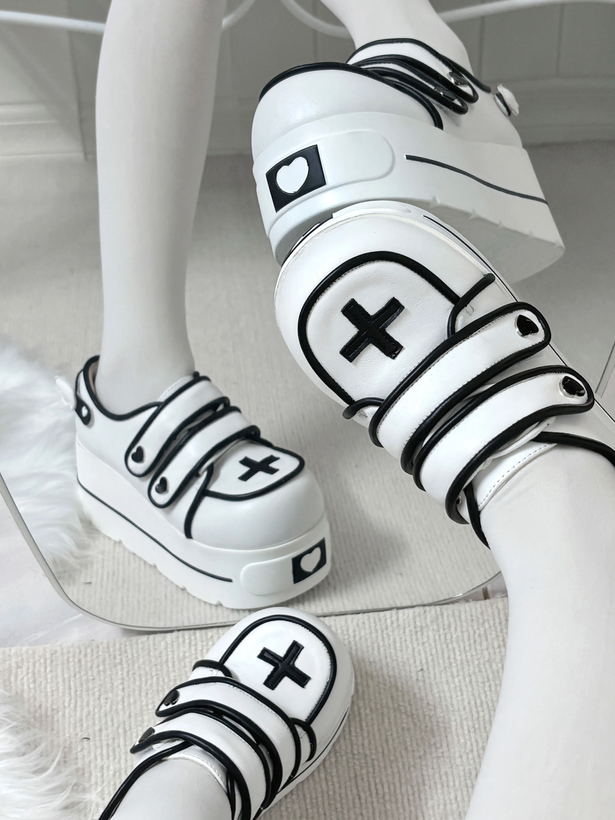 Angel heart platform shoes product showcase multiple angles lace up front double fasteners rounded toe chunky sole