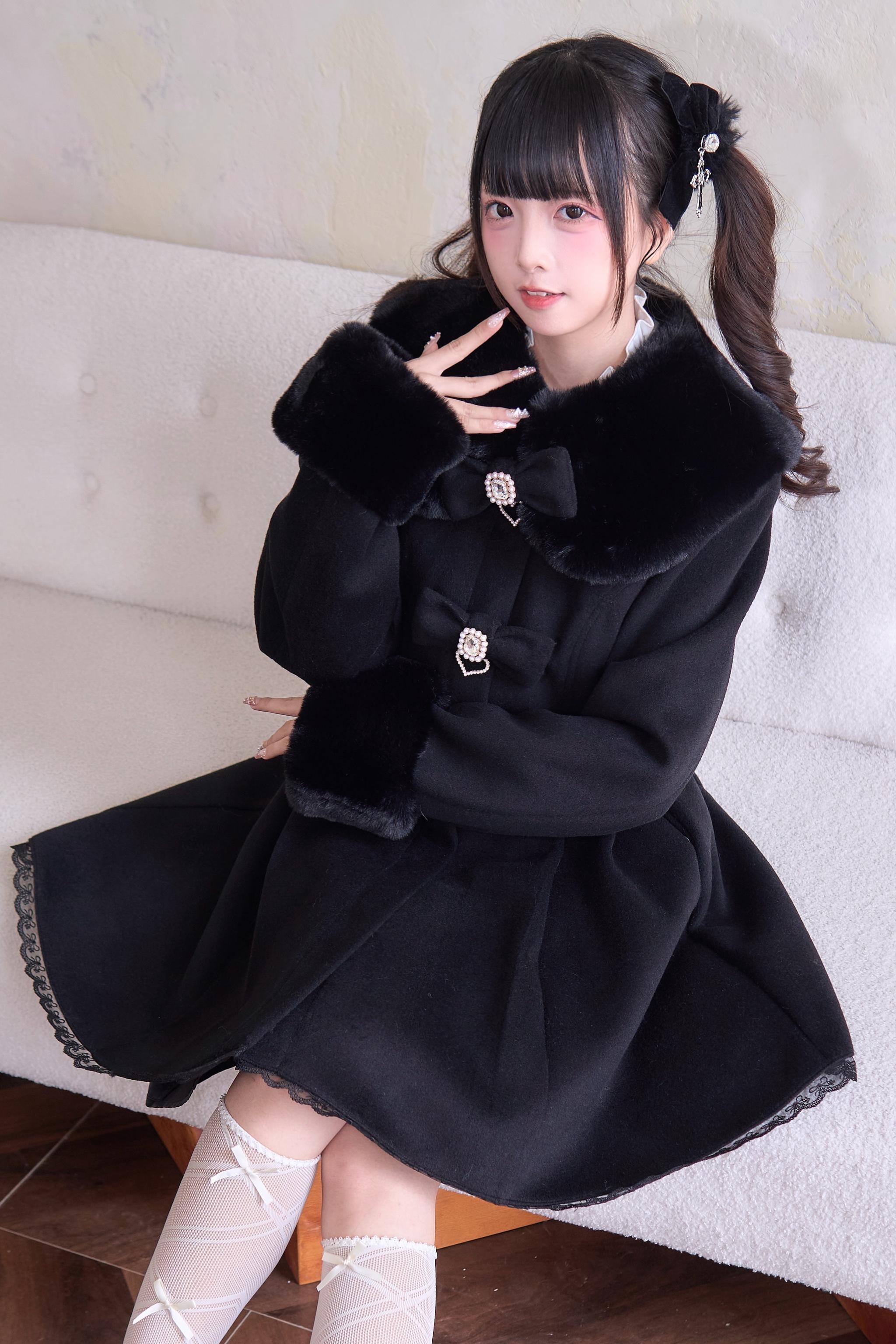 Pink Landmine Winter Coat Lace Trim and Bow Details - Jirai Kei Aesthetic Close-Up Photography