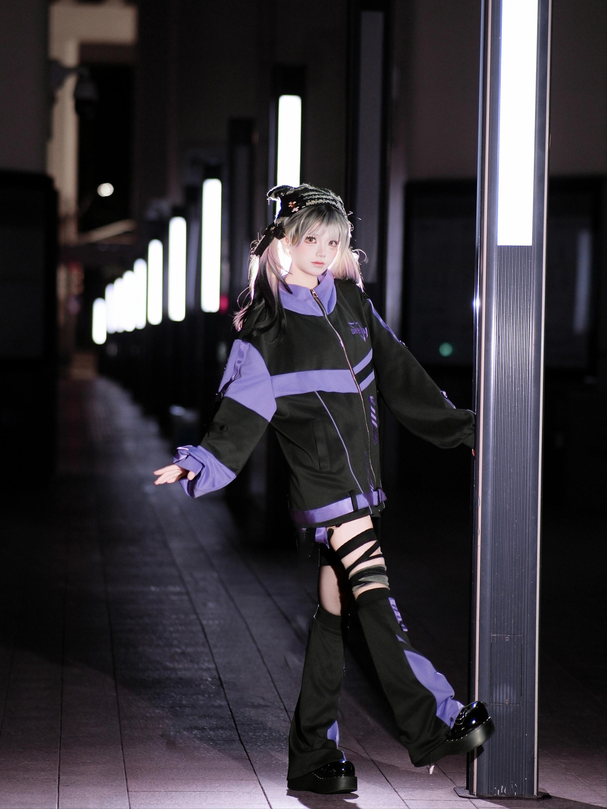 Oversized Jirai Kei hoodie back view detail - showing hood construction and embroidered elements from behind