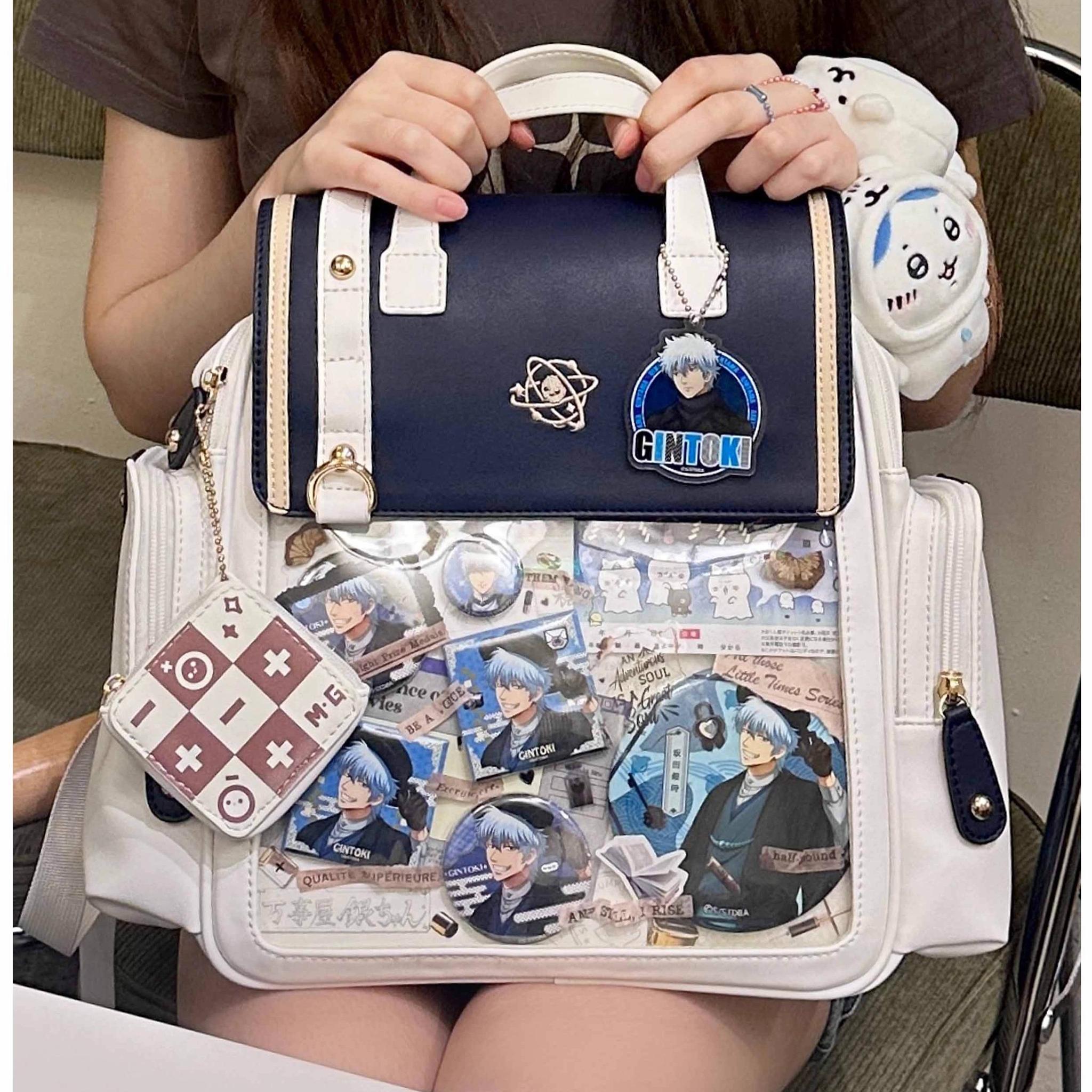 Blue and white two-tone Jirai Kei itabag school backpack cool-toned color aesthetic appeal