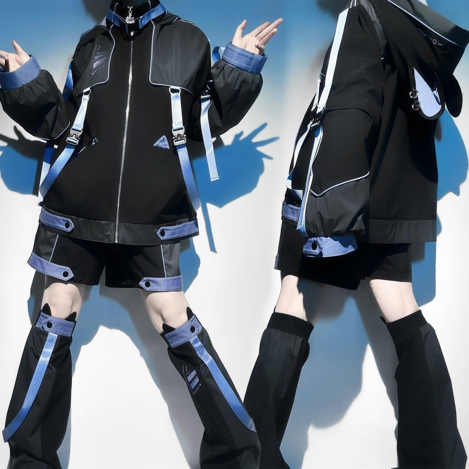 Premium polyester Jirai Kei techwear jacket featuring industrial-grade zippers, reinforced stitching, and punk-inspired strap accents