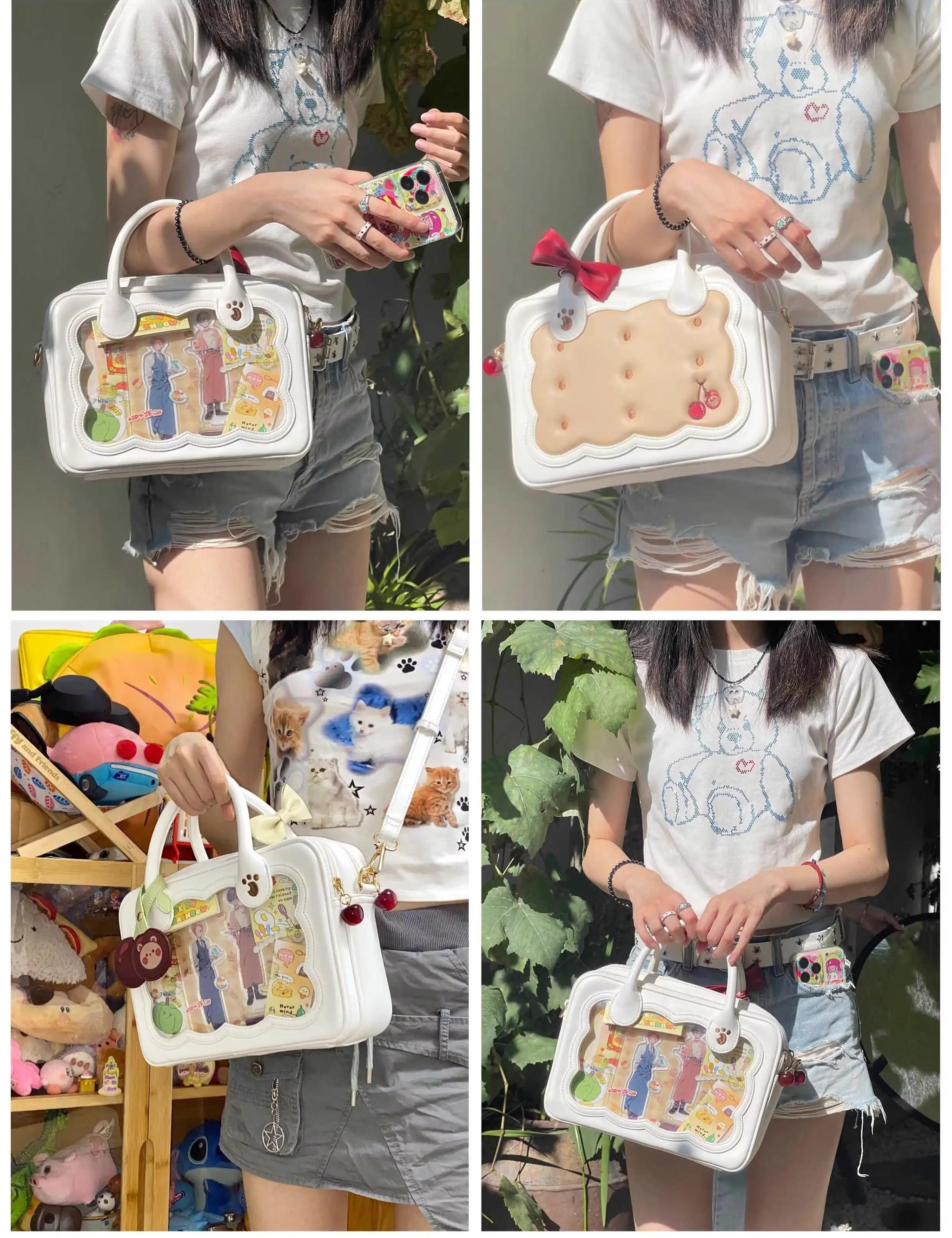Cherry bear cookie Jirai Kei crossbody bag styling guide with anime merch and plushies fashion coordinate suggestion