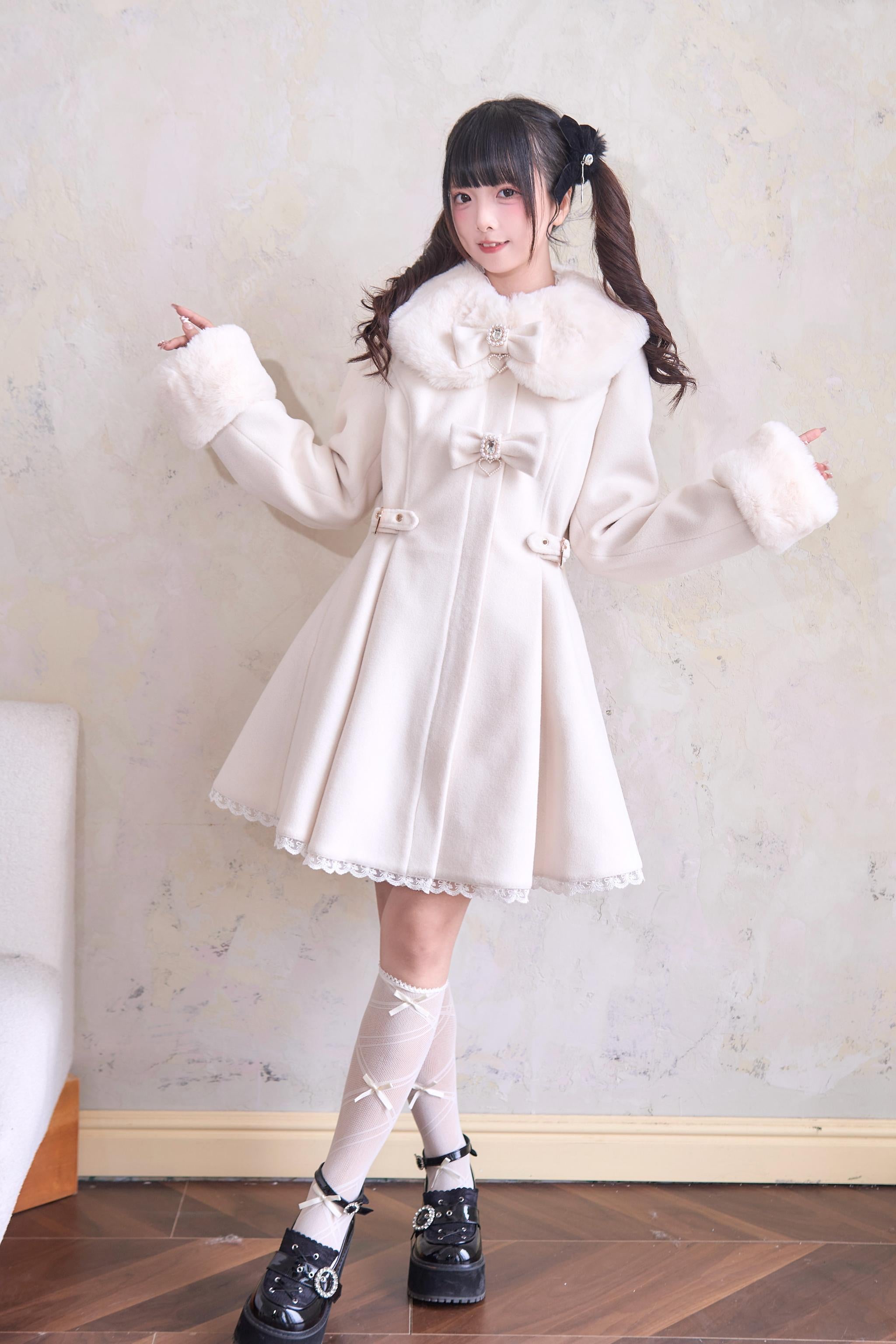 Jirai Kei Winter Coat Size M and L Comparison - Flat Lay Measurement Reference Photography