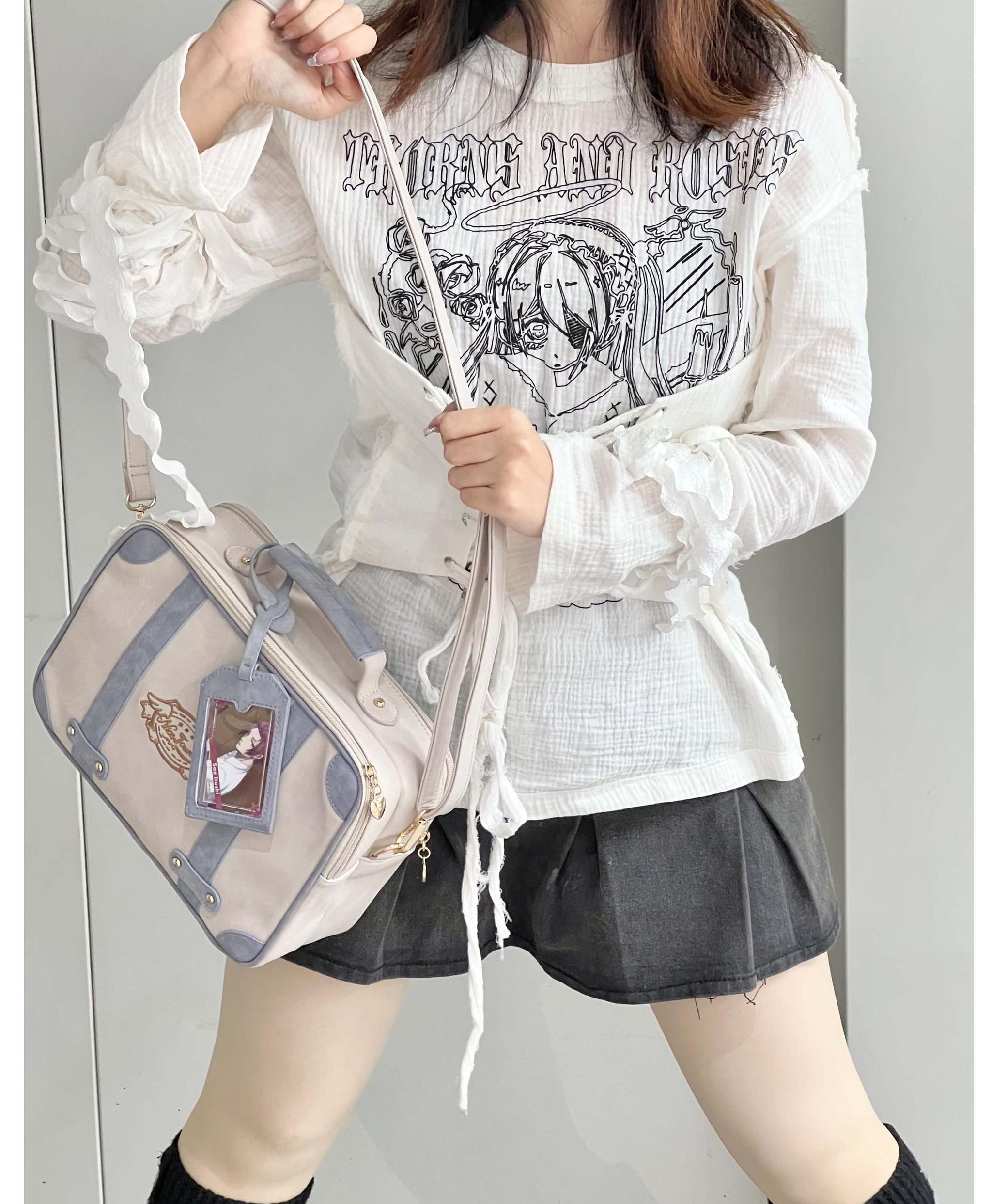 Green jirai kei vintage square itabag cool jewel tone color variant front display transparent panel structured rectangular leather trim