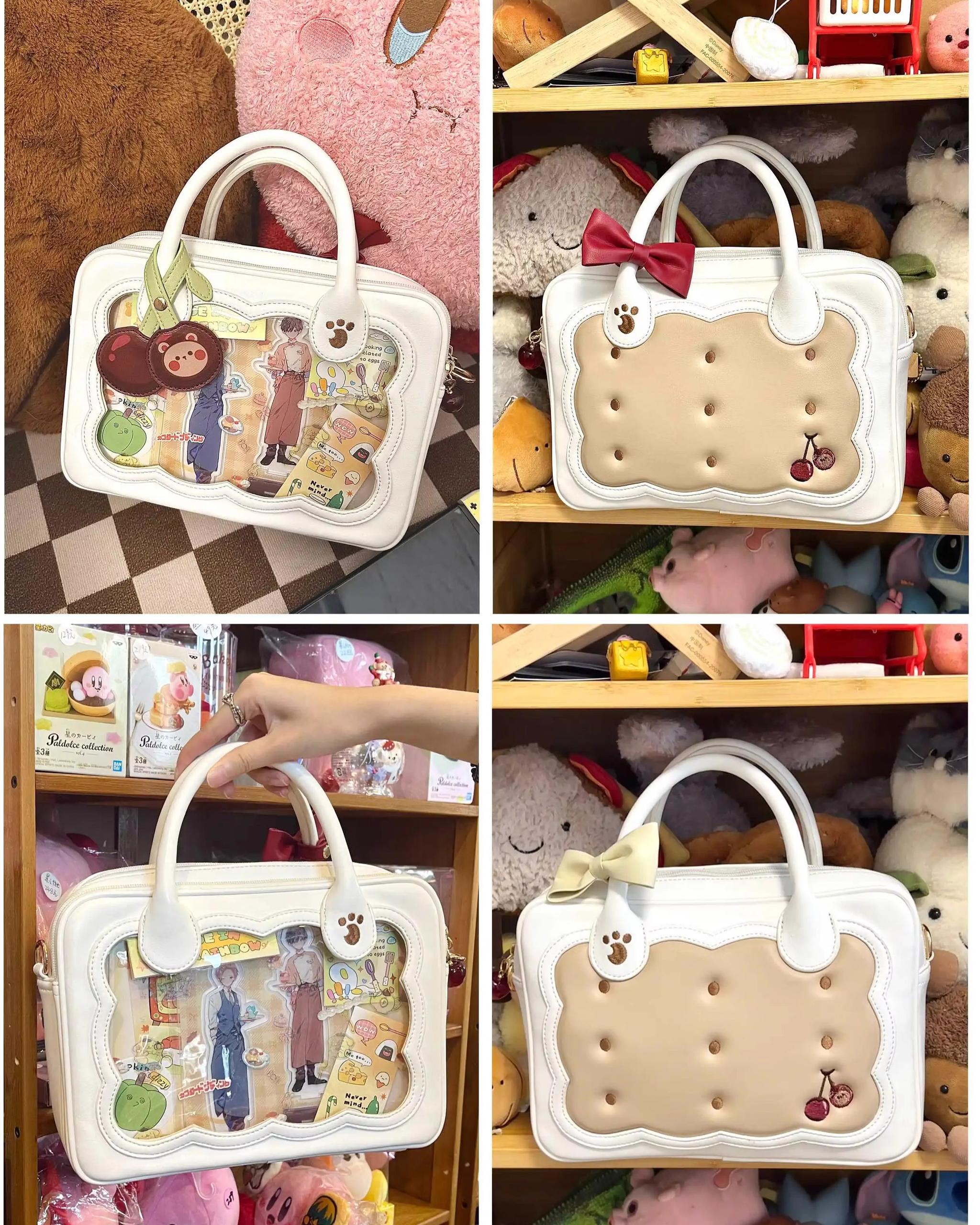 Cherry bear cookie Jirai Kei bag adjustable strap carrying options hand-carry and crossbody wear demonstration