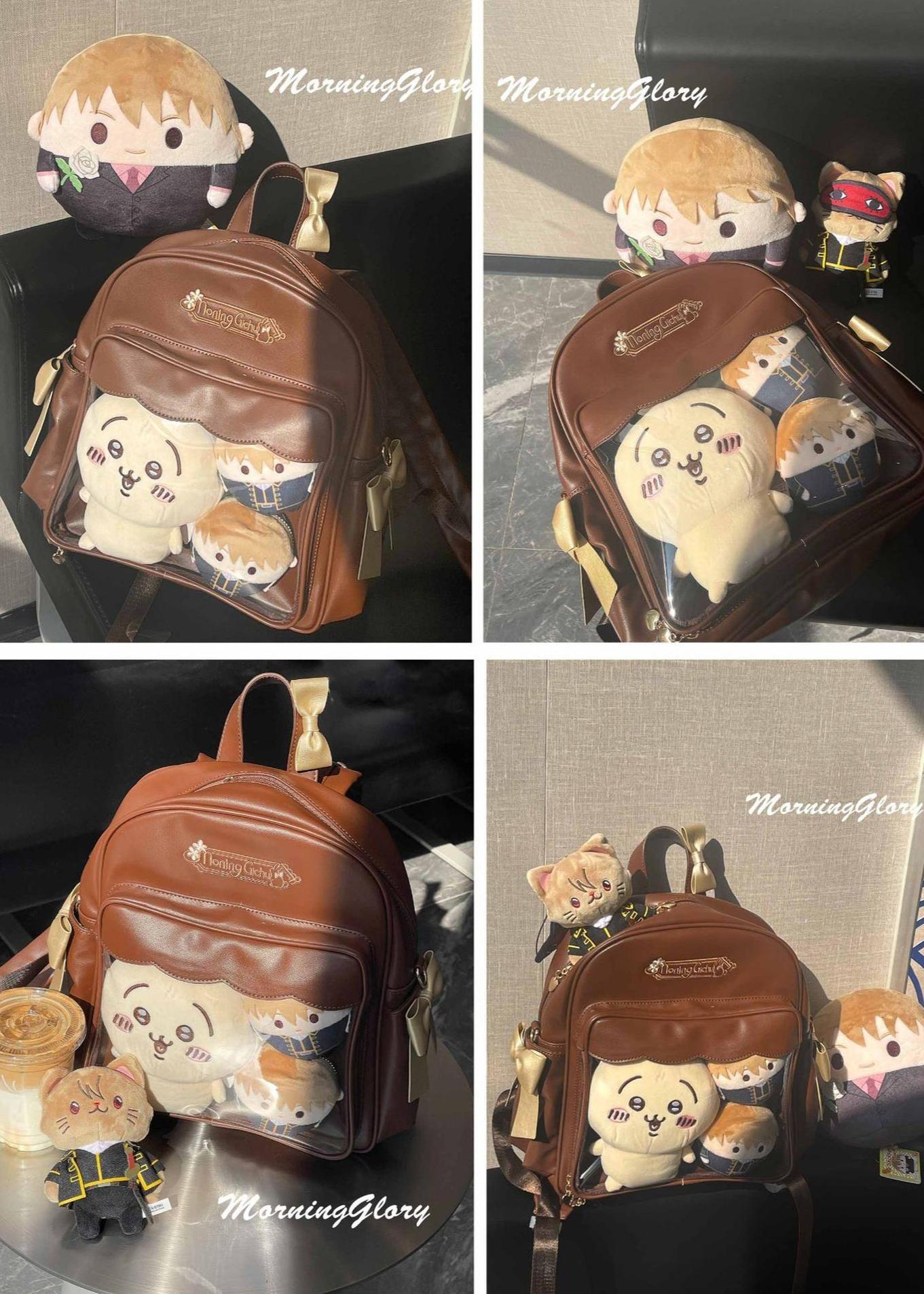 Anime merchandise itabag khaki color variant transparent display window comprehensive product photography