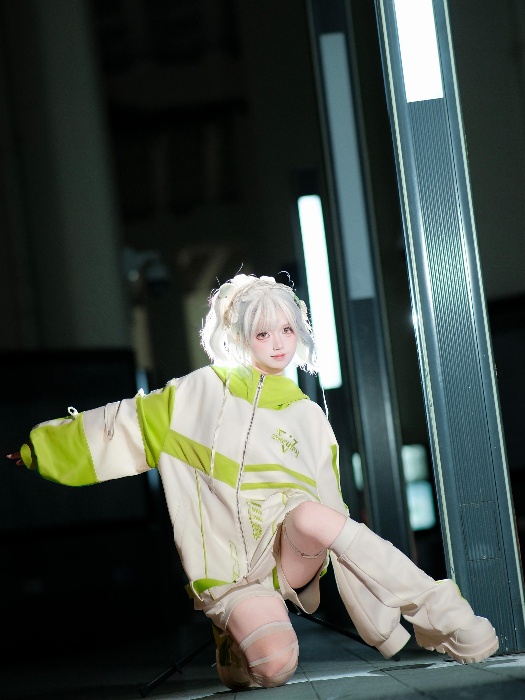 Oversized techwear hoodie modeling shot - showing how the outfit fits and moves on a real person