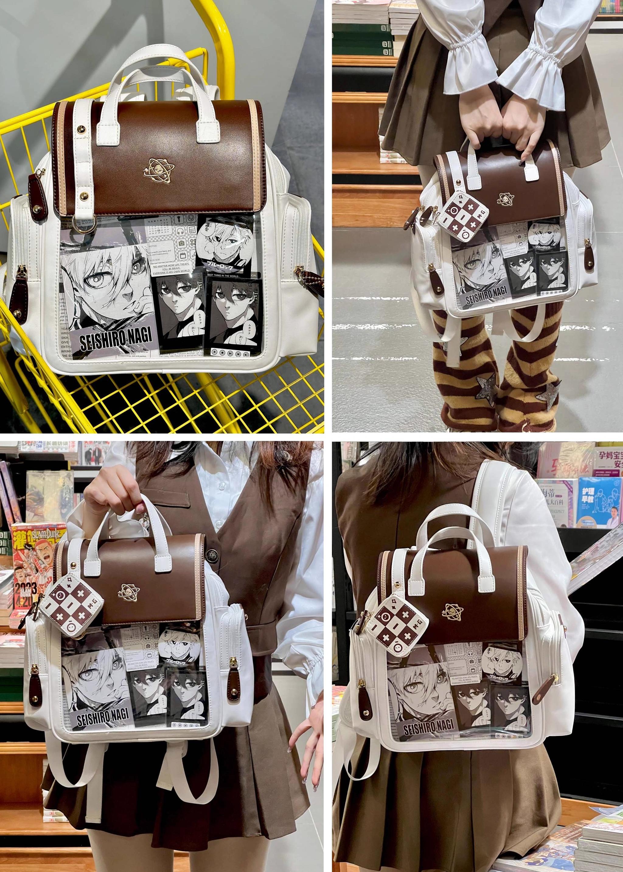 School itabag backpack front and back embroidery design showcasing artisanal decorative details