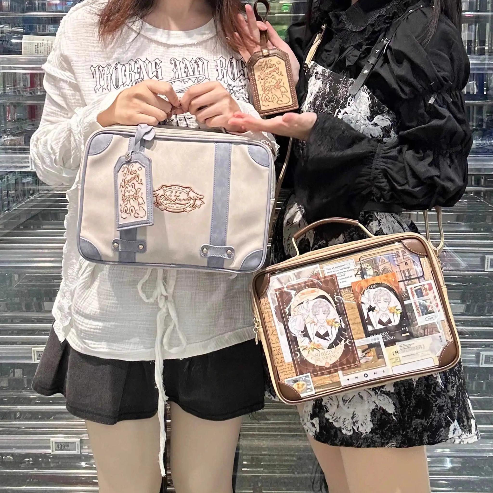 Jirai kei vintage square itabag autumn winter styling moody atmospheric color variants layered accessories vintage outfit coordination