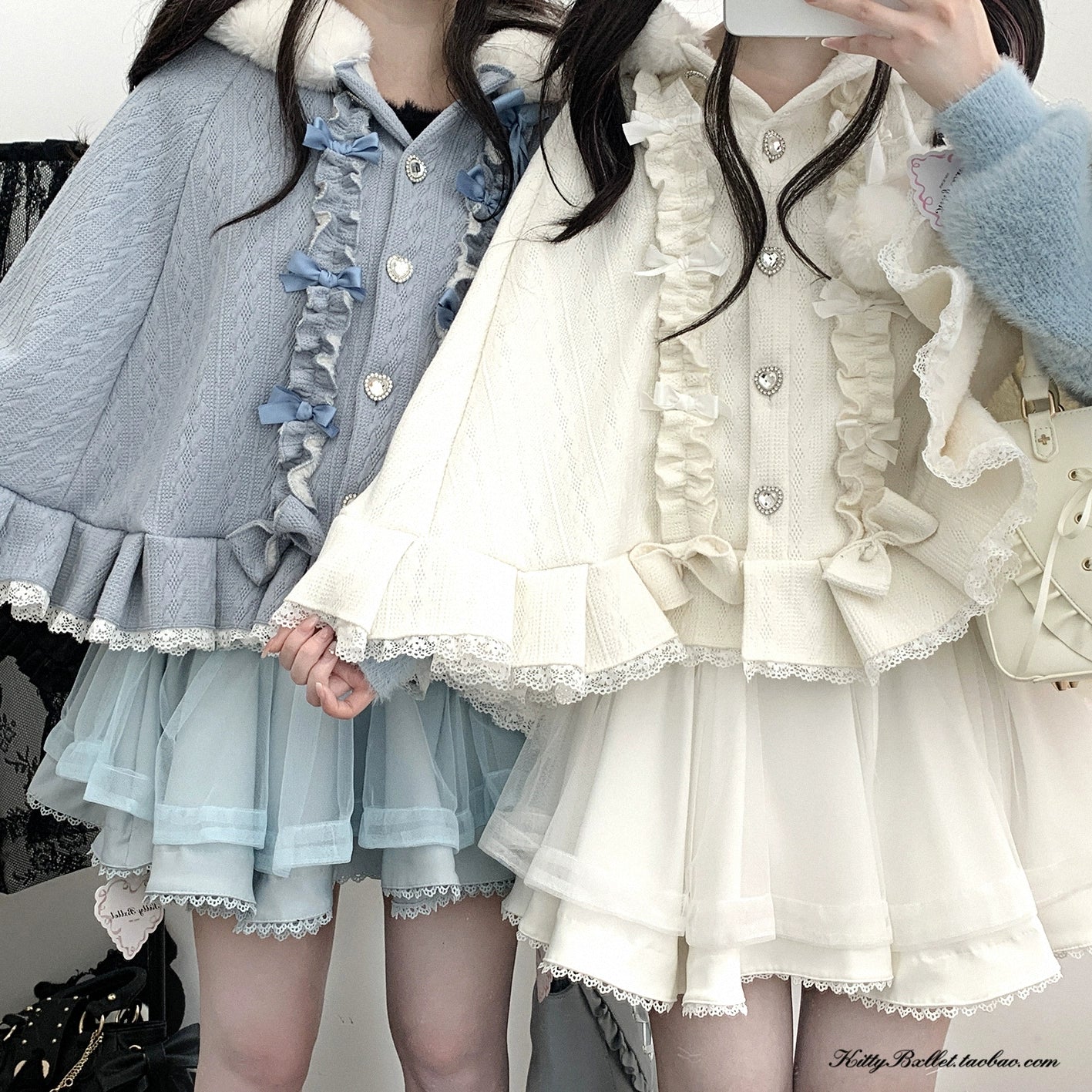 White tulle Jirai Kei mini skirt flat lay showing the entire garment with rhinestone embellishments and ruffled design visible