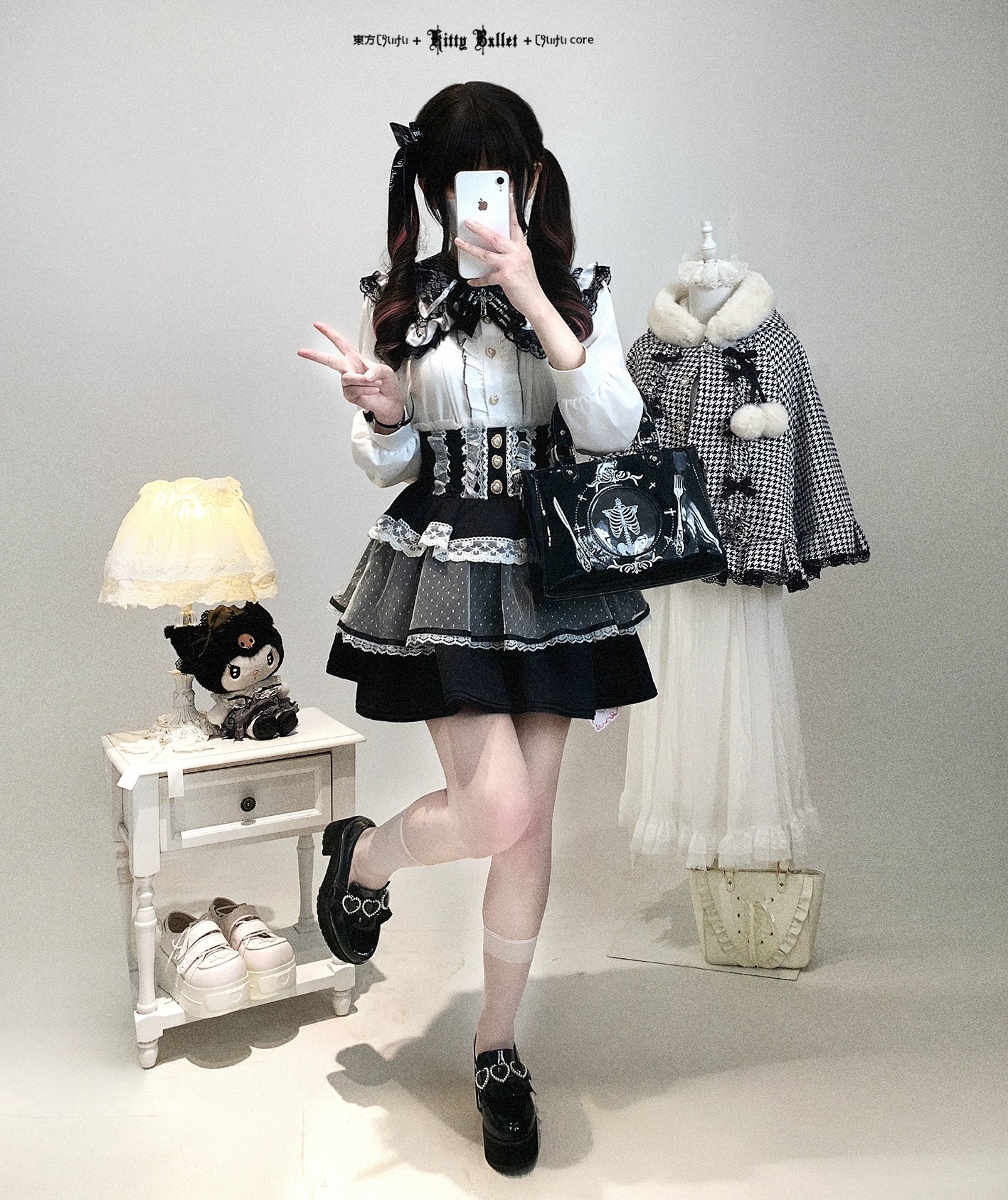 Black and Pink Ryousangata Tiered Skirt Confidence Builder - Jirai Kei Edge Aesthetic Ruffle Self-Expression