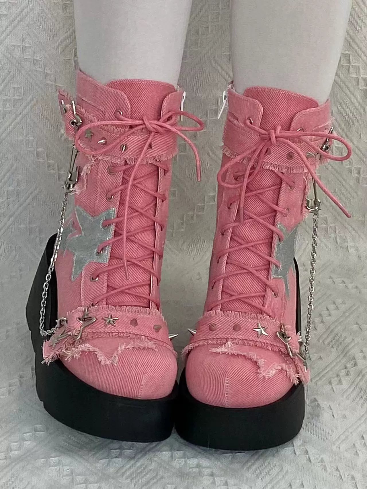 Y2K Jirai Kei platform combat boots complete product overview showing all design features and customization possibilities