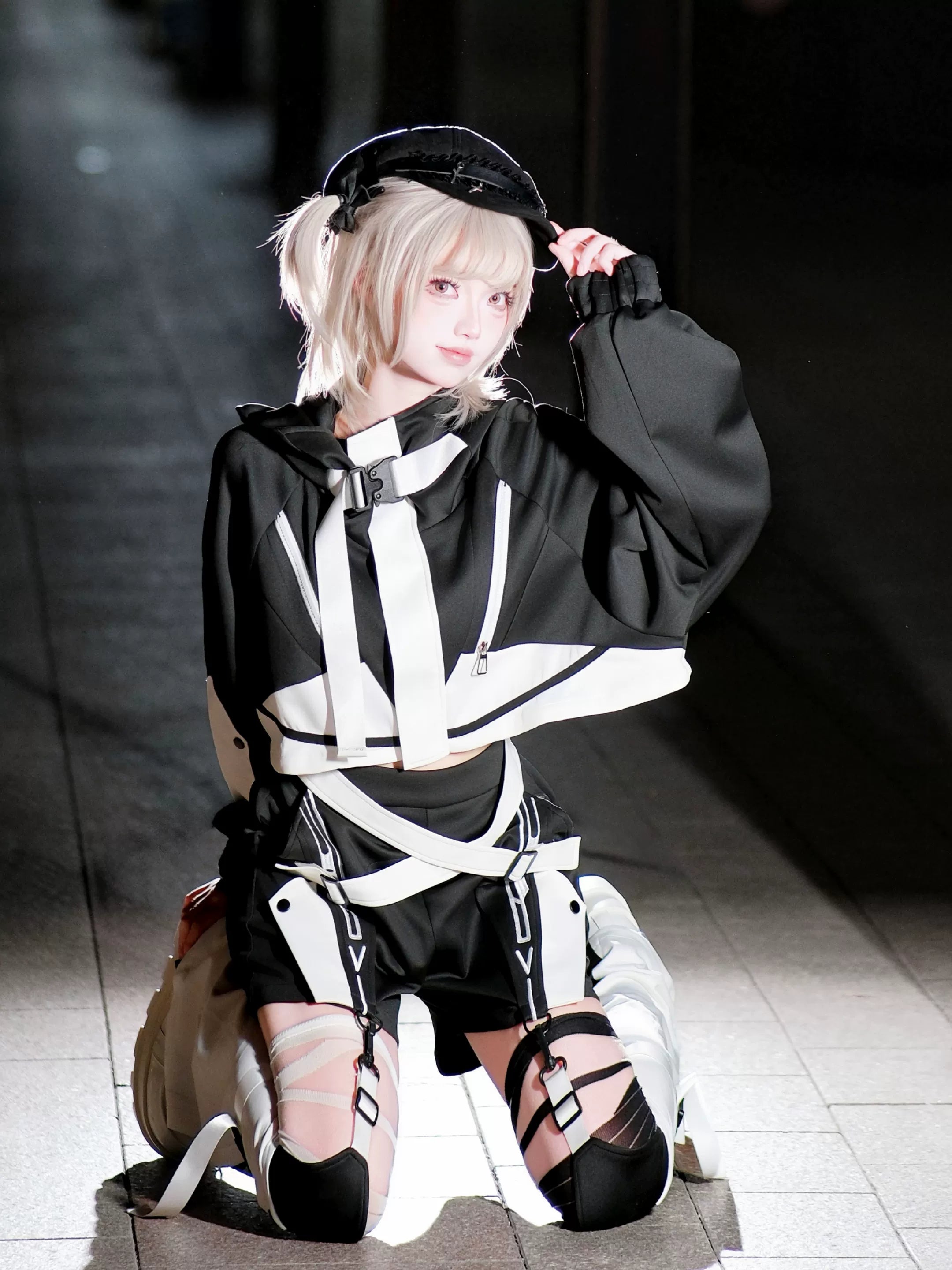 Cyberpunk jirai kei air layer fabric texture showing lightweight breathable material construction detail