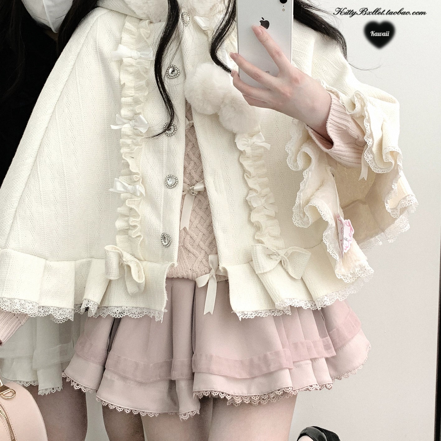 Blue tulle Jirai Kei mini skirt product photography highlighting the rhinestone front embellishments and ruffled design