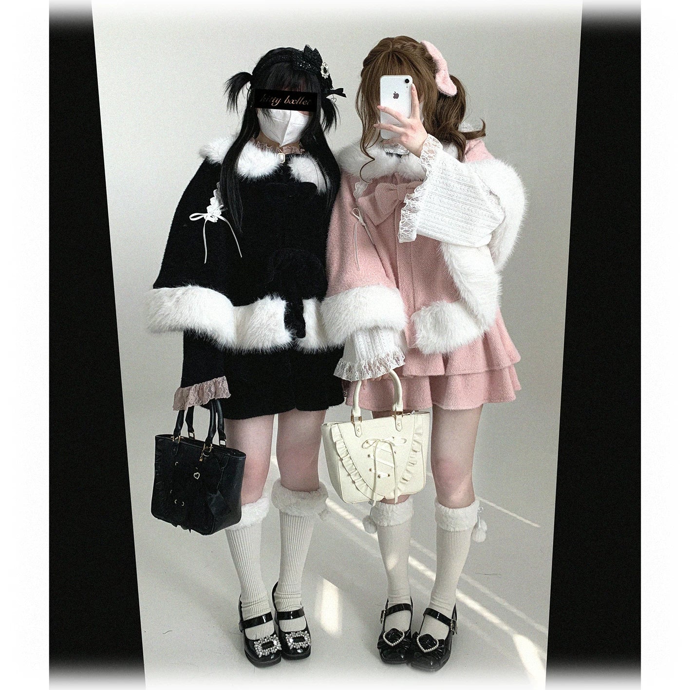 Jirai Kei bunny ear winter cape worn with lace blouse and structured corset top demonstrating sweet aesthetic versatility