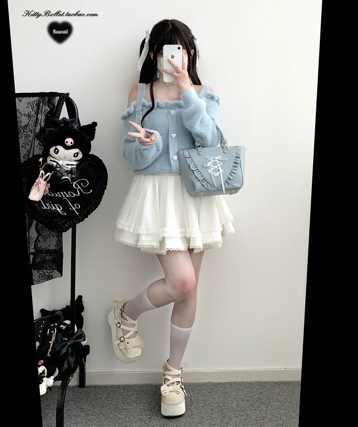 Black double-layered tulle Jirai Kei mini skirt with rhinestone embellishments shown as flat lay product detail