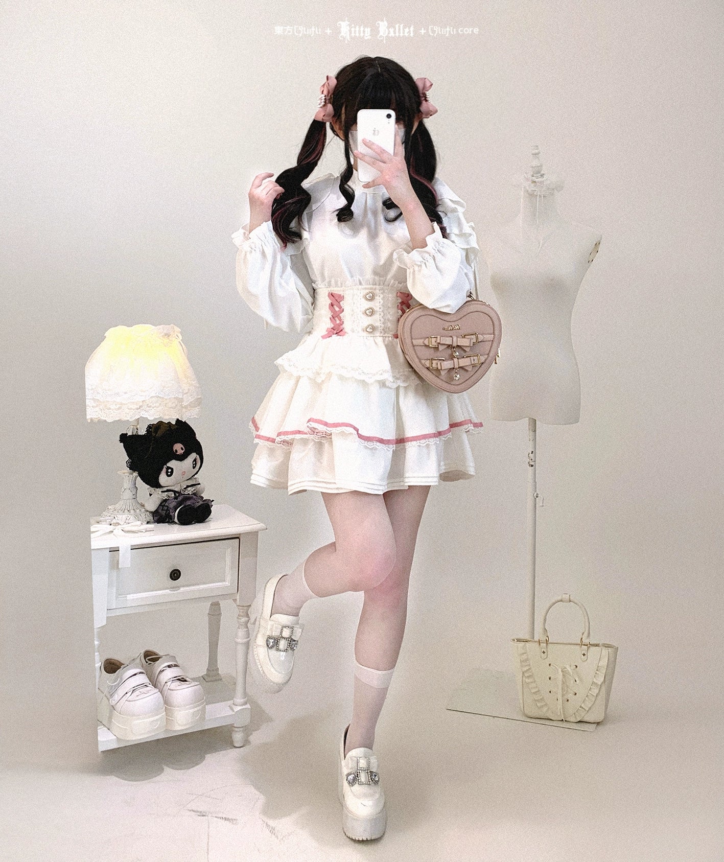 Jirai Kei elegant cold-shoulder ruffled blouse styling guide coordinate inspiration outfit ideas