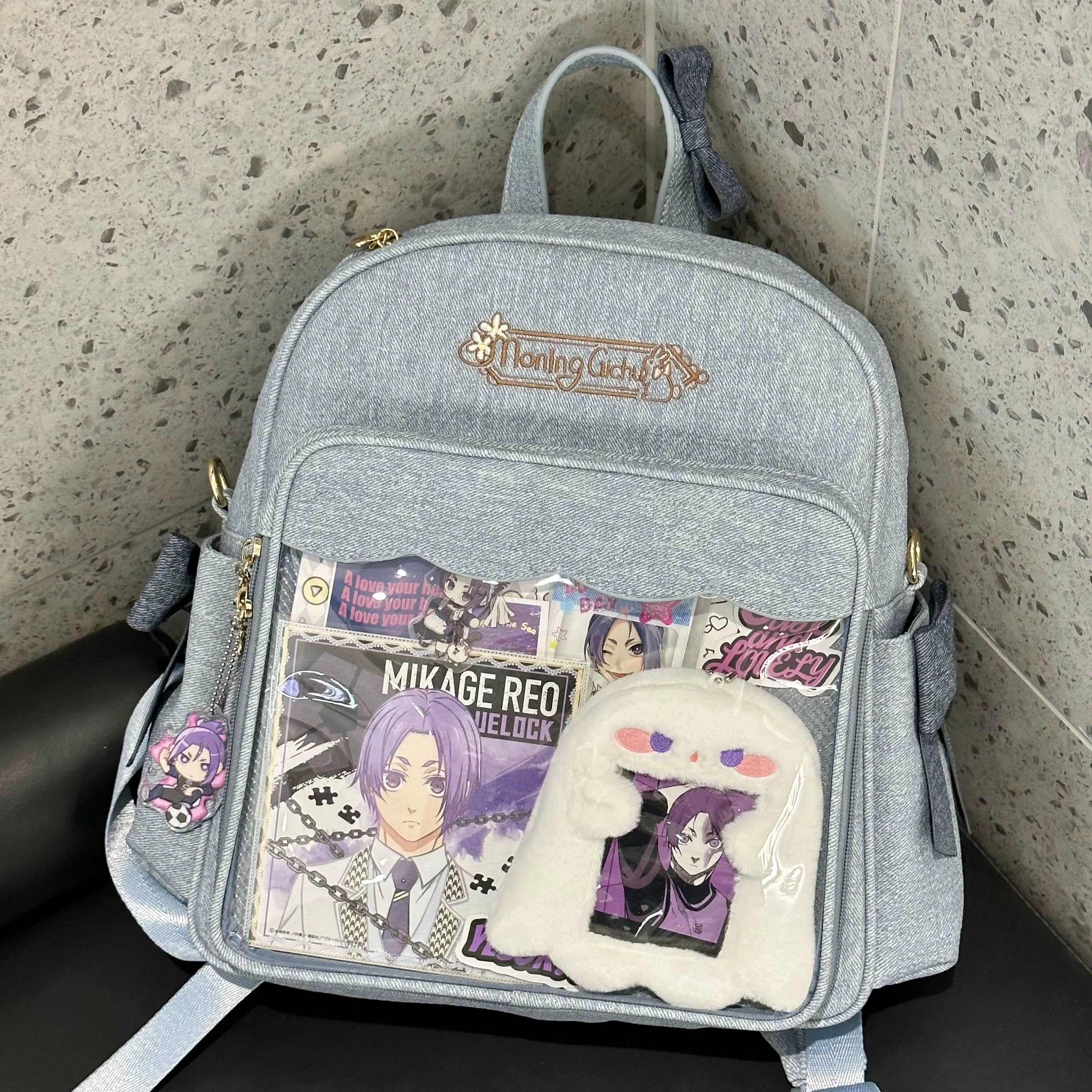Jirai Kei itabag denim preorder transparent anime character collection display backpack variant
