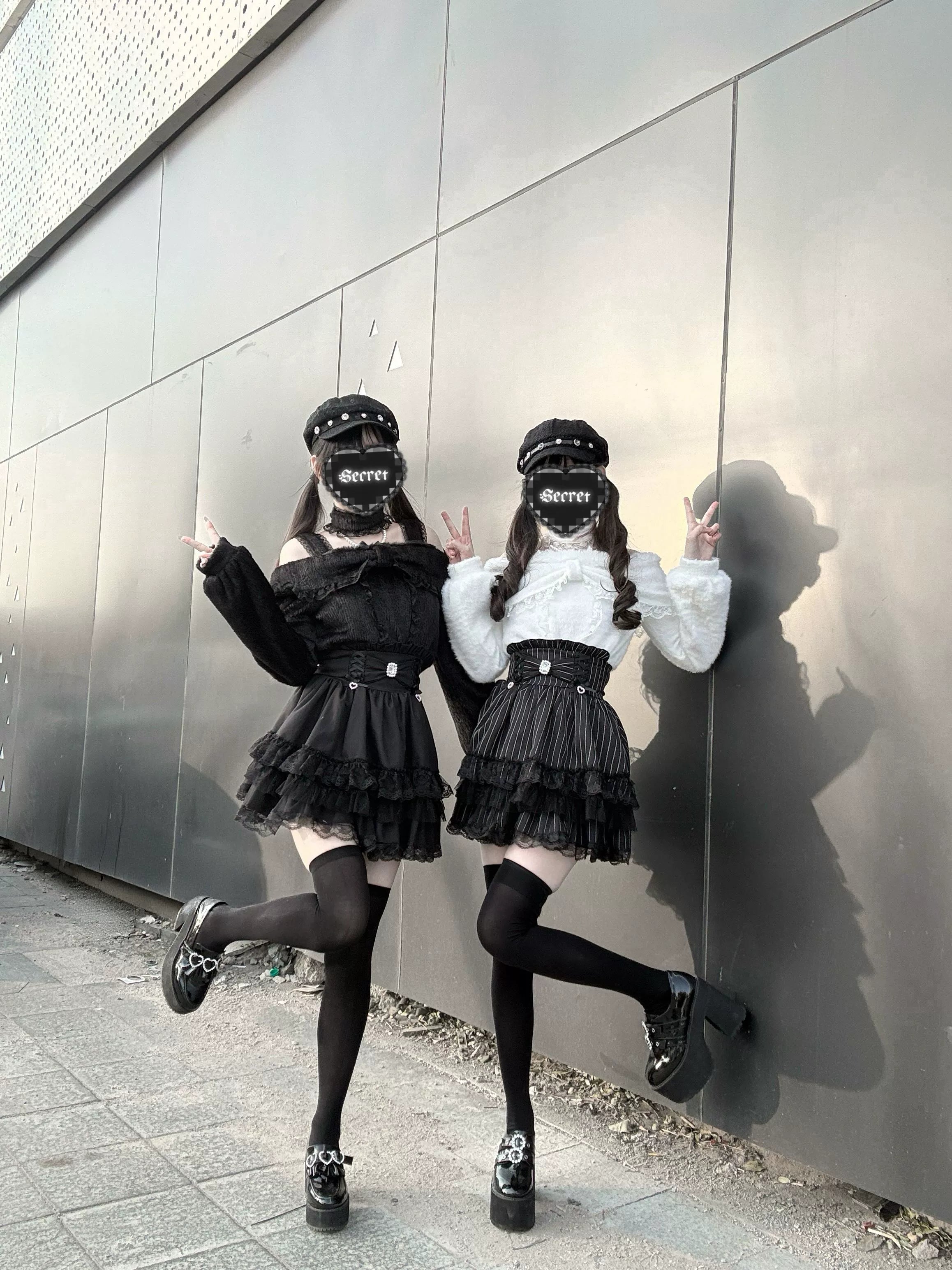 Complete styling guide for off-shoulder plush fleece top showing multiple aesthetic options from dark academia to yami-kawaii interpretations