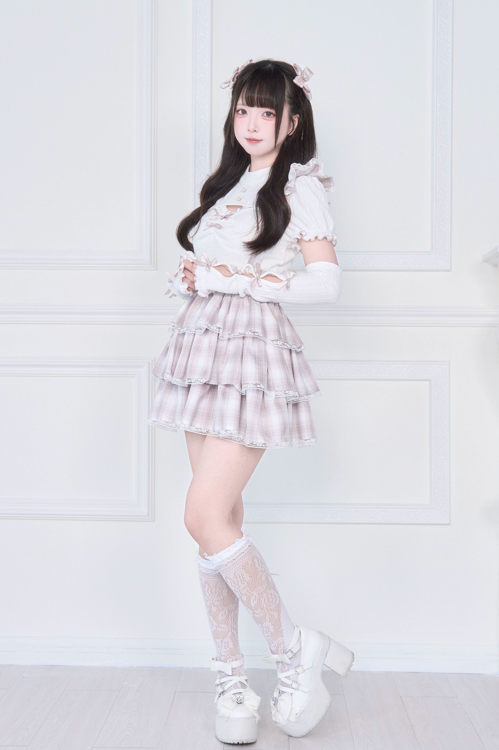 Jirai Kei subculture fashion set multiple angle views showing versatility and movement of ruffled design