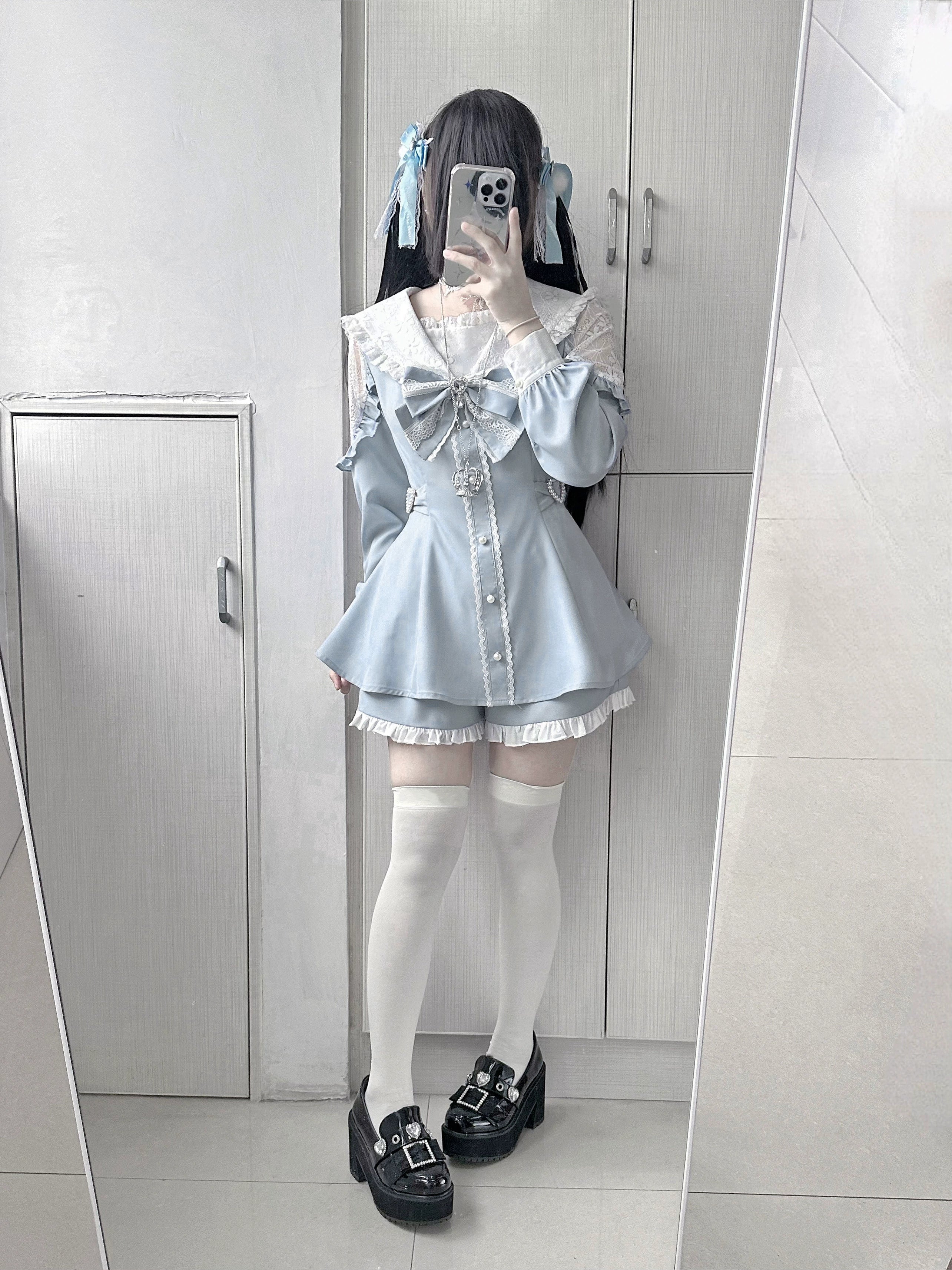 Sailor Jirai Kei dress set size fit guide model wearing XL and 2XL variants comparison side by side