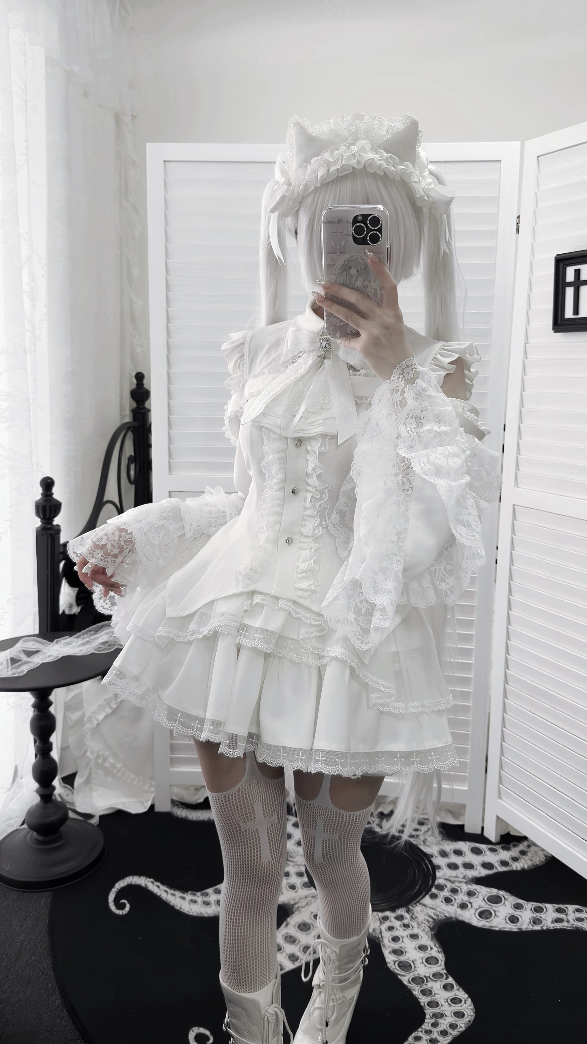 Bow tie complimentary gift blouse skirt purchase jirai kei aesthetic complete ensemble accessory