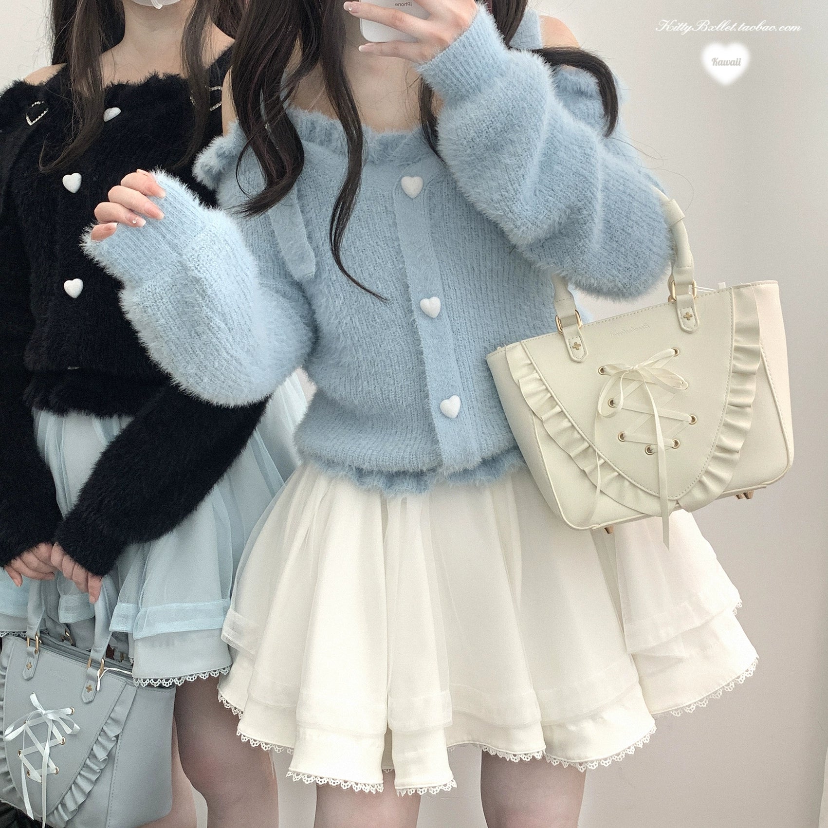 Pink tulle Jirai Kei mini skirt main product photography featuring the ruffled hem and romantic color palette