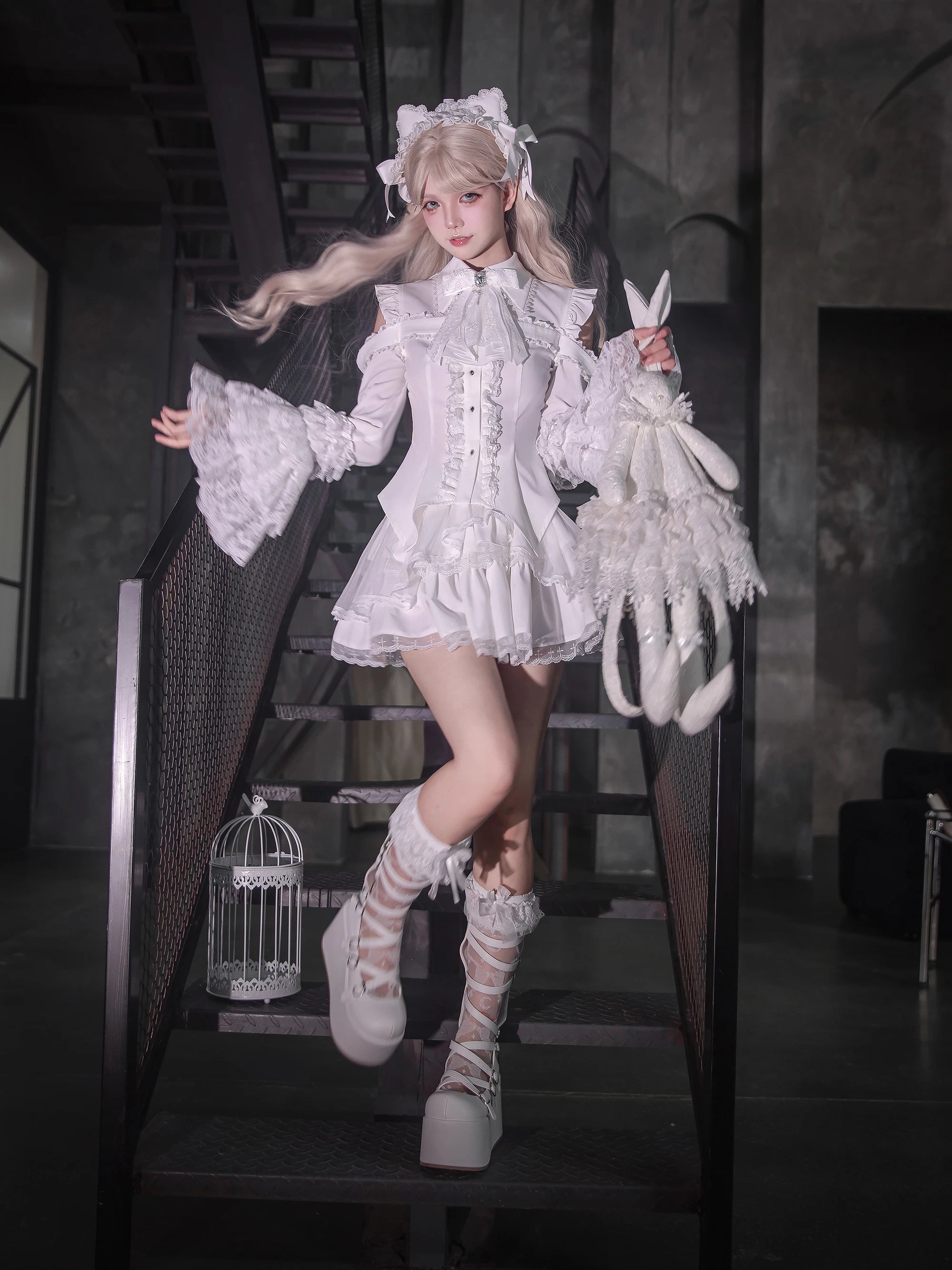 Gothic lolita blouse waist tie customizable shaping flattering fit for various body types hime sleeve detail