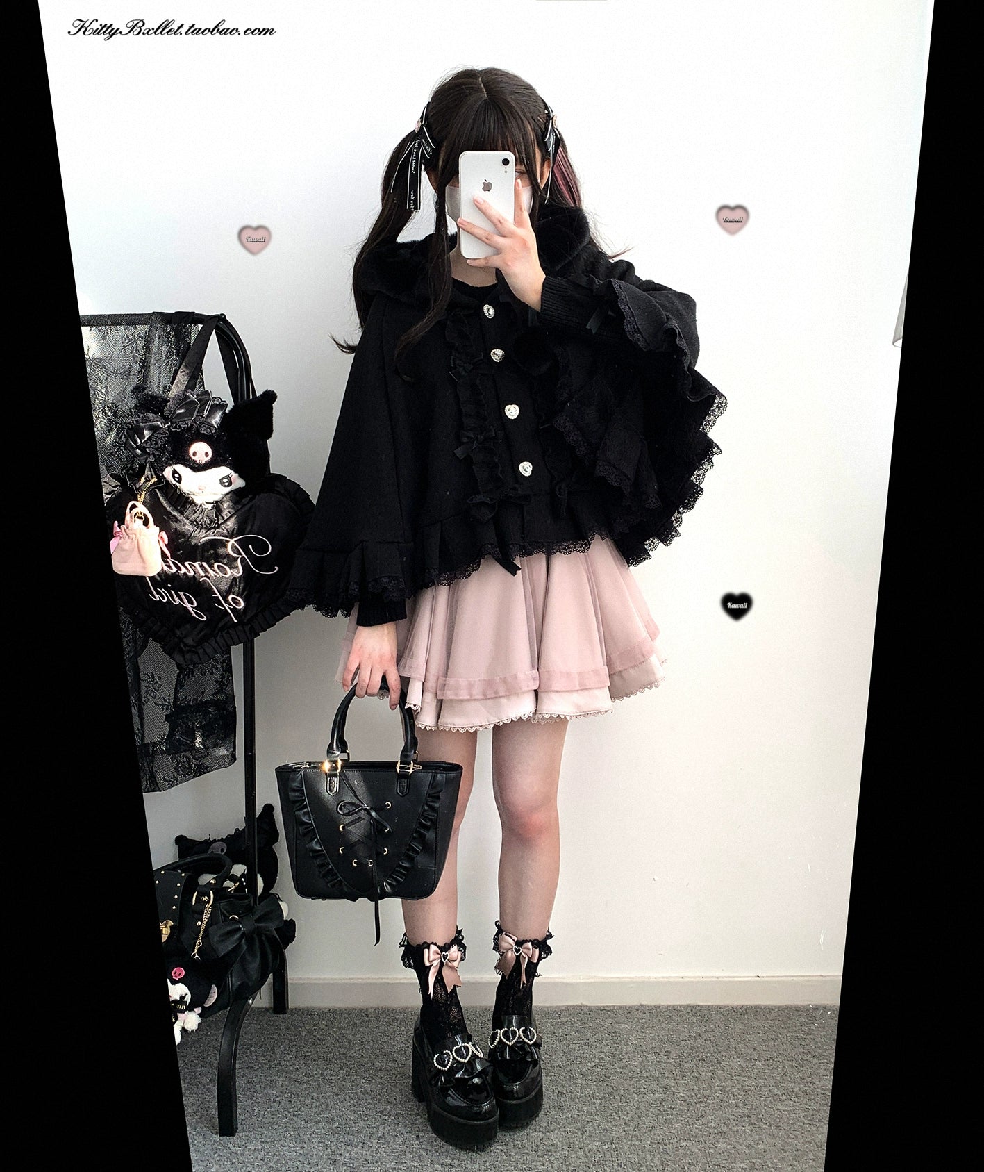 Pink tulle Jirai Kei mini skirt featuring ruffled hem and double-layer construction displayed in flat lay photography
