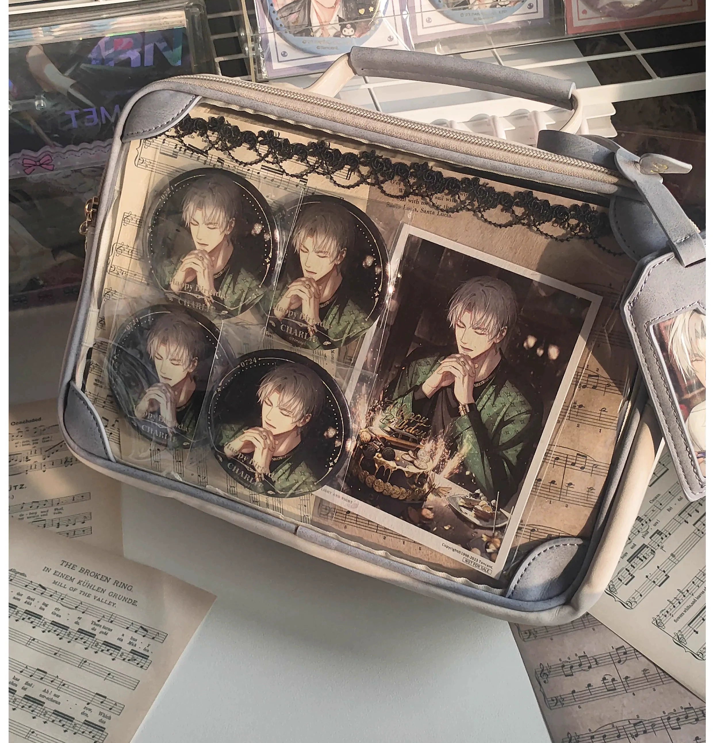 Dark brown vintage square jirai kei itabag warm earth tone color variant front transparent anime display leather frame luggage tag