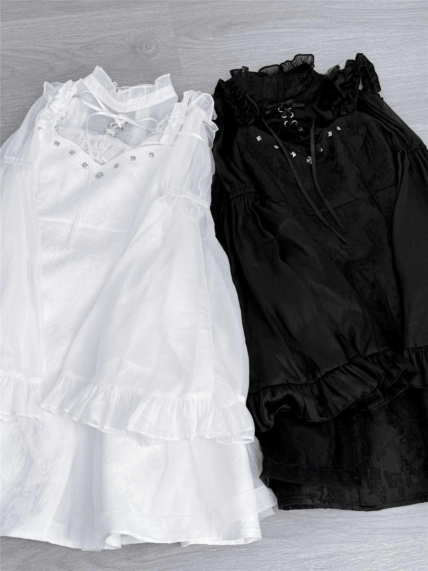 Jirai Kei hime-sleeved sheer blouse standalone view showing ruffled bishop sleeves and semi-transparent fabric quality