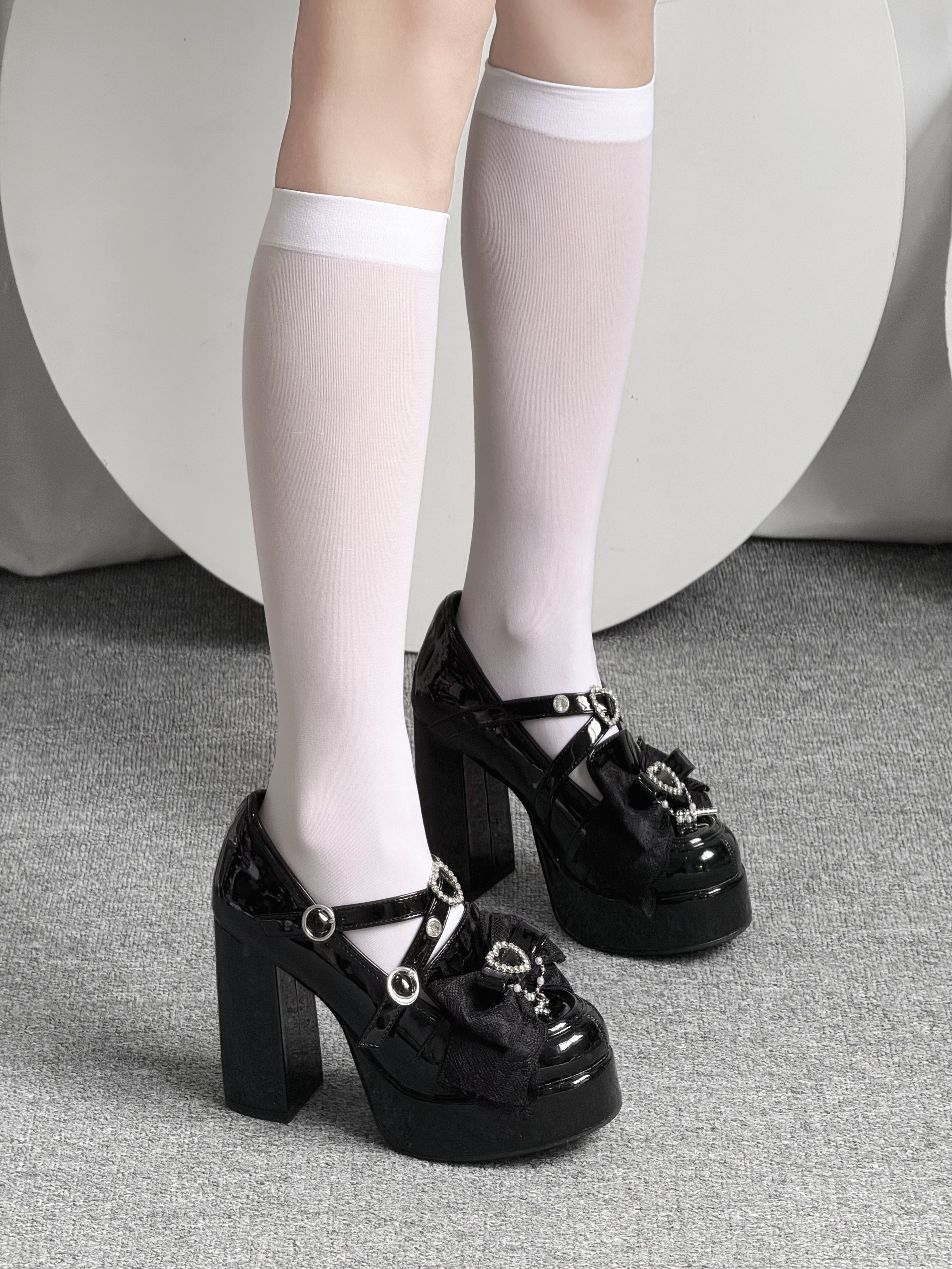 Jirai Kei calf socks premium polyester sheer texture lightweight knee-high sock detail close-up