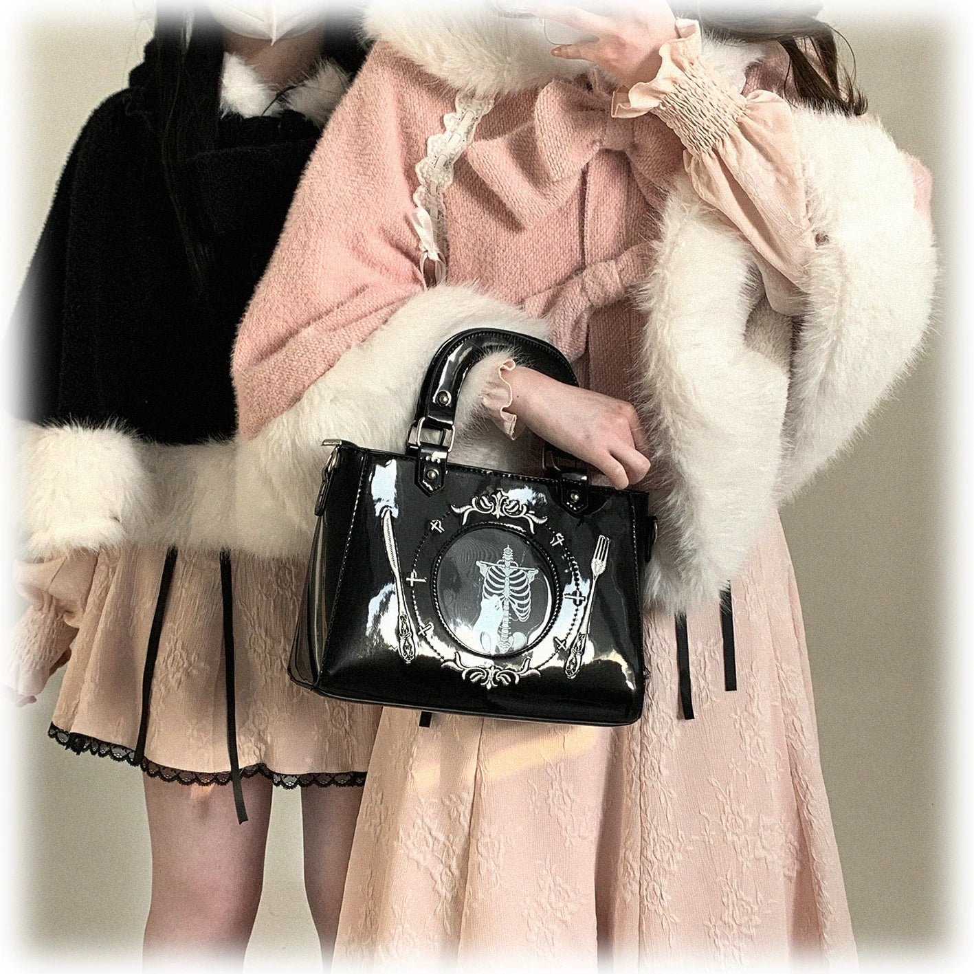 Jirai Kei bunny ear winter cape minimal styling with both bows removed showing clean sleek alternative look