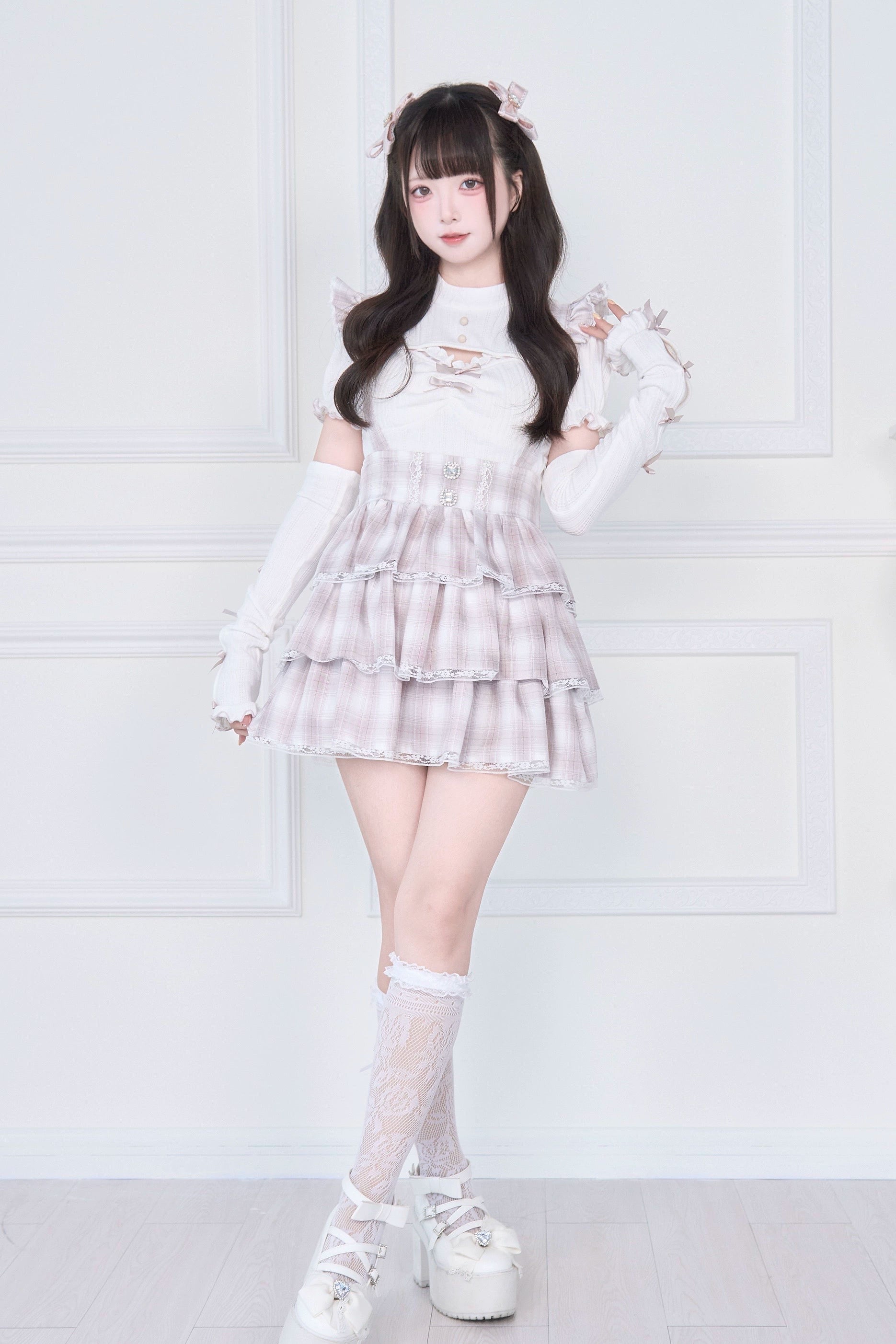 Jirai Kei knit top texture and fabric close-up showing polyester knit stretch quality and cutout placement