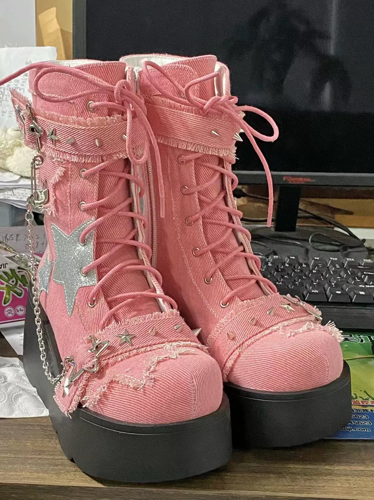 Y2K platform combat boots size chart and measurements EU 34-41 foot length specifications in centimeters and inches