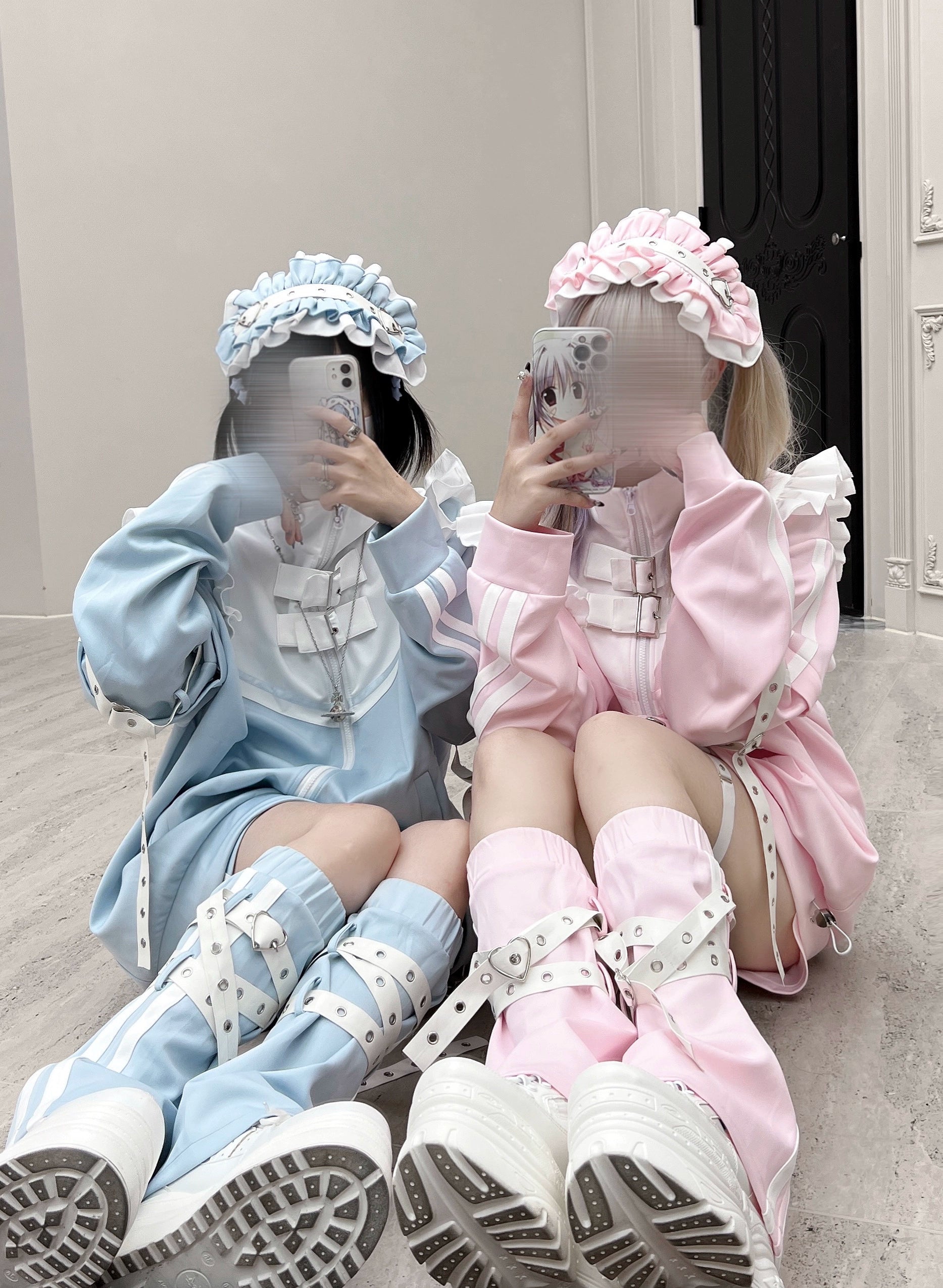 Frilly hairband Tenshi Kaiwai coordinate with jacket shorts leg warmers Y2K fashion complete outfit set