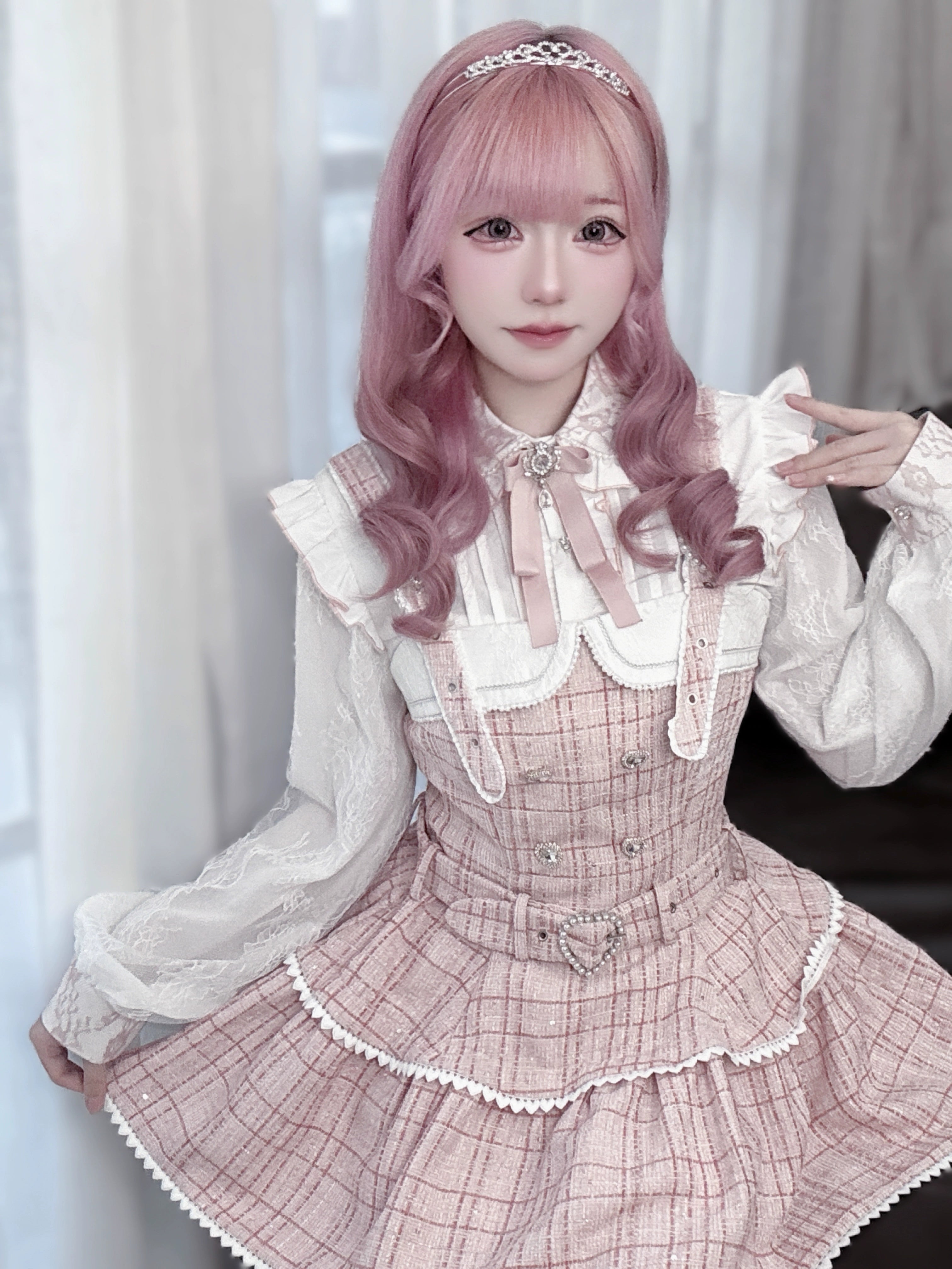 Jirai Kei suspender skirt size guide chart with measurements in centimeters and inches for all available sizes