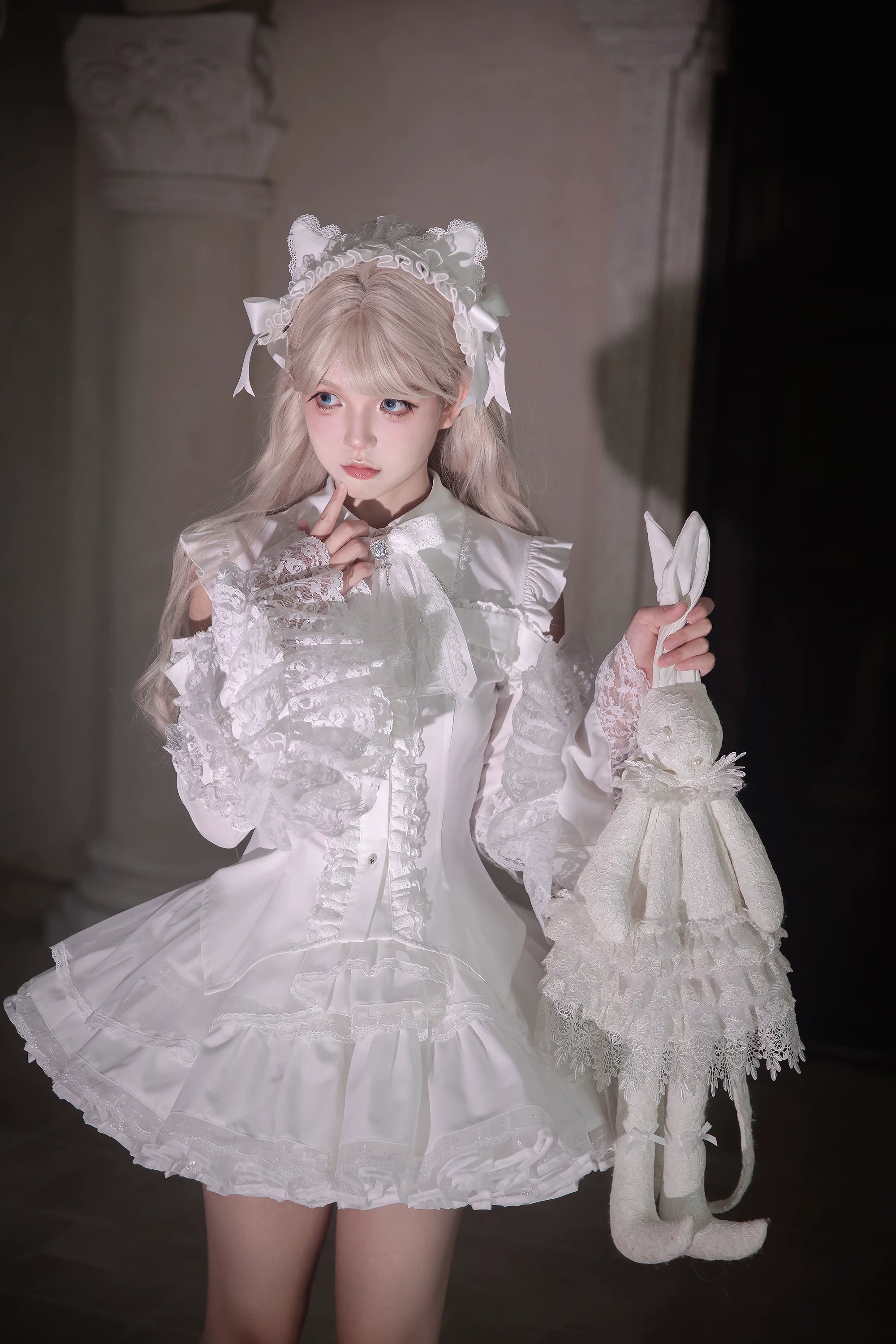 Polyester blend fabric premium quality hime sleeve blouse and lace skirt set durability and drape properties