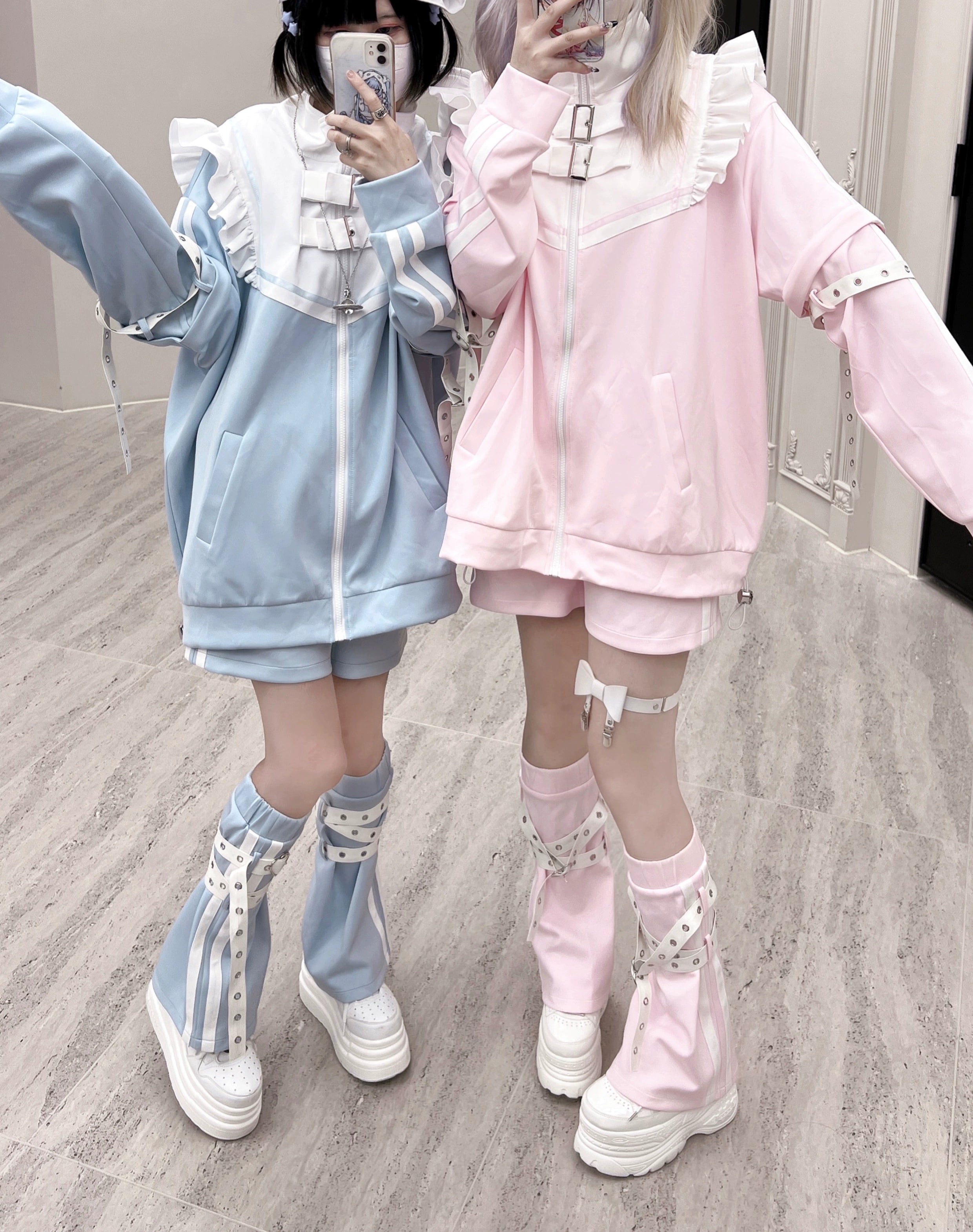 Modular Jirai Kei jacket ensemble with leg warmers removable straps hairband coordinating outfit complete set