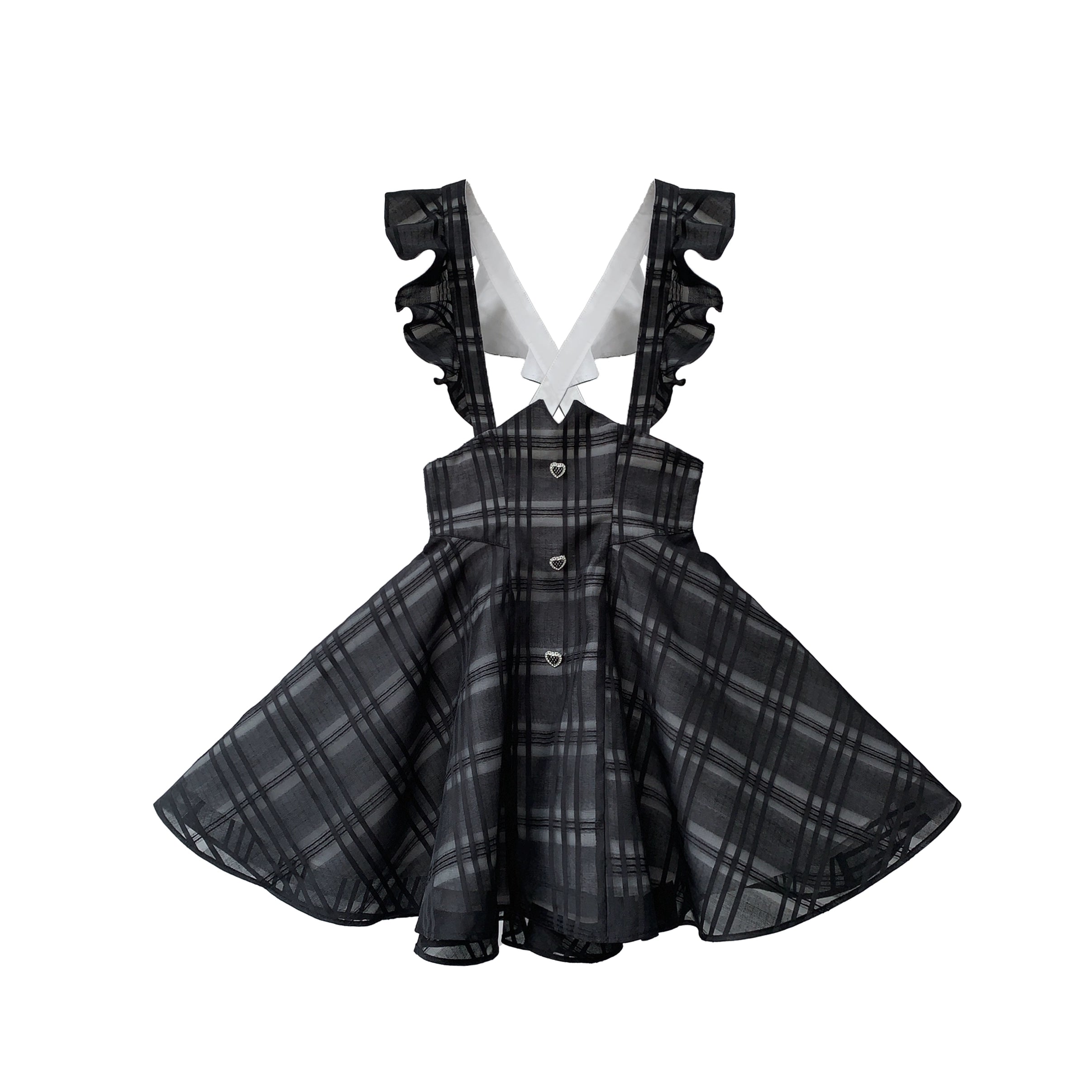 Black Plaid Jirai Kei Suspender Skirt, White Blouse - Image 29