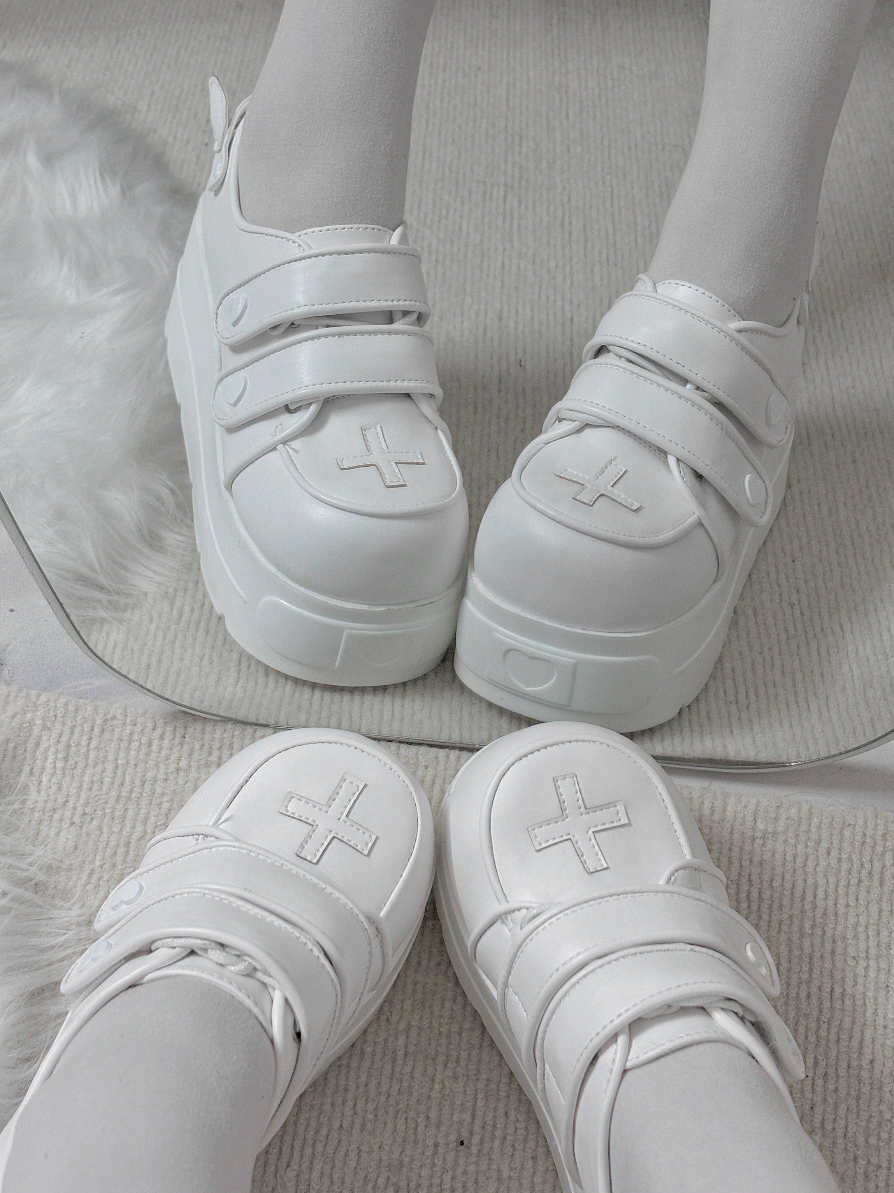 Angel heart platform shoes white fleece version cozy comfort Tenshi Kaiwai aesthetic soft lining