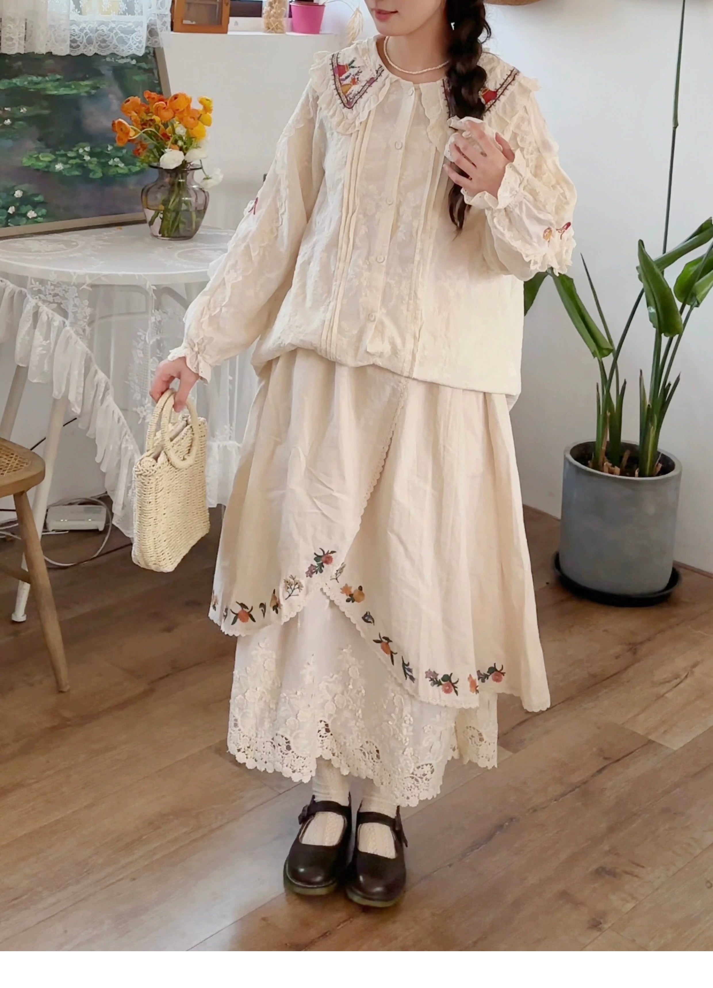 Mori style forest fashion skirt with layered silhouette showing petticoat and embroidery detail