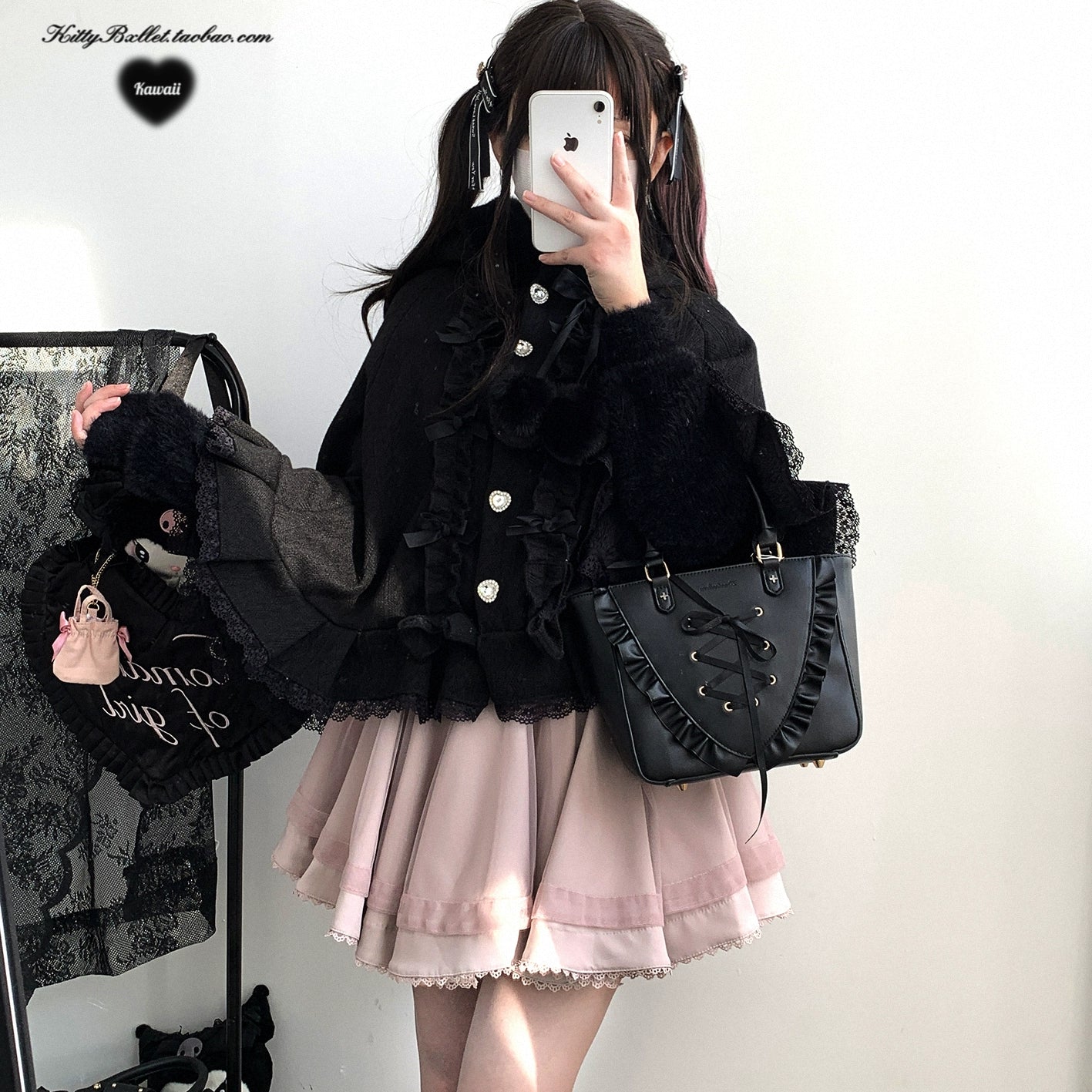 Pink tulle Jirai Kei mini skirt product photography alternative view showing the double-layer tulle and adjustable fit