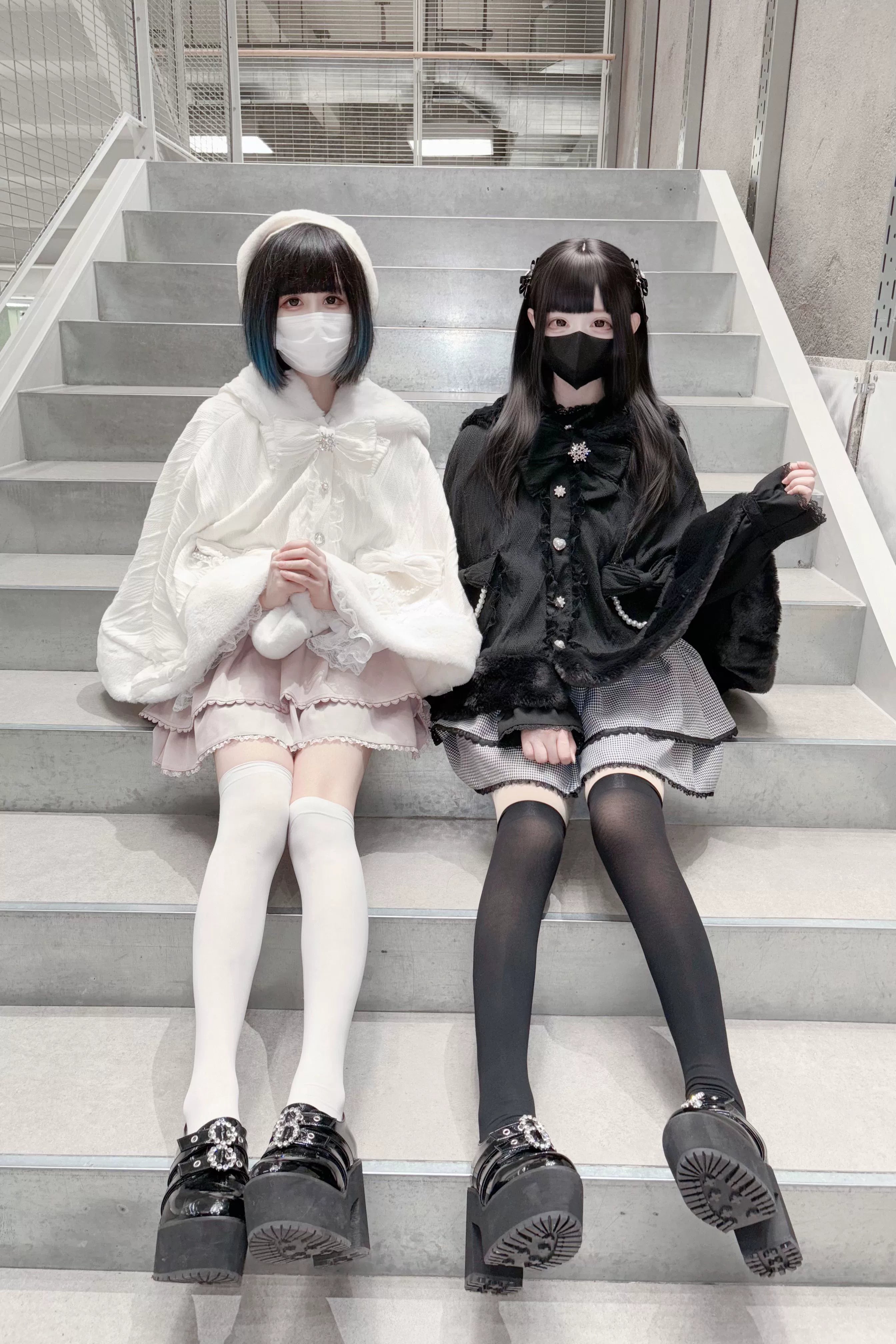 Styling inspiration and outfit combinations for rabbit ear fleece hooded cape coat with accessories, demonstrating Jirai Kei aesthetic looks